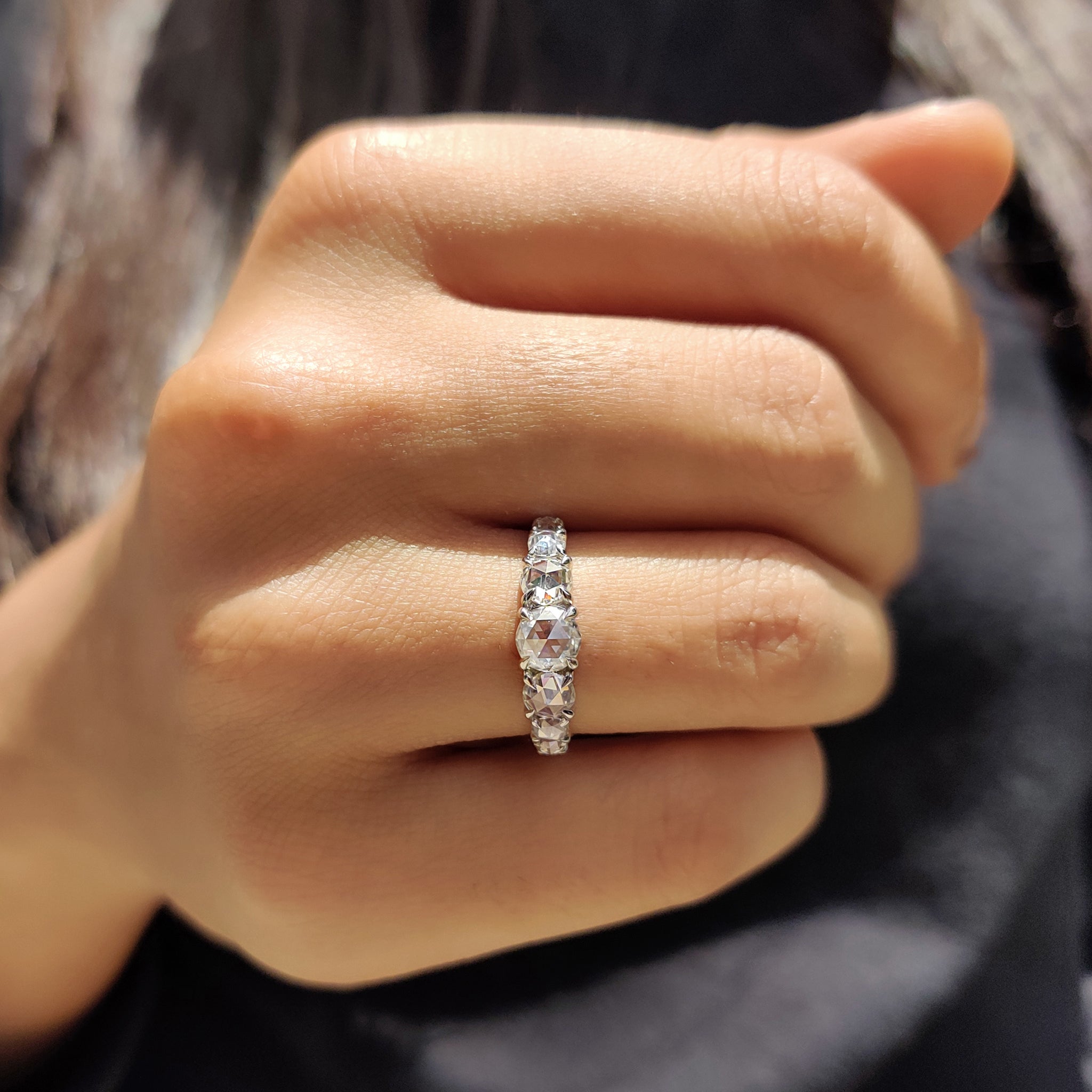Moissanite 7 Stone Round Rose Cut Ring