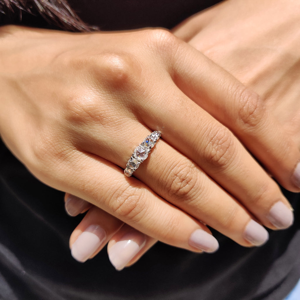 Moissanite 7 Stone Round Rose Cut Ring