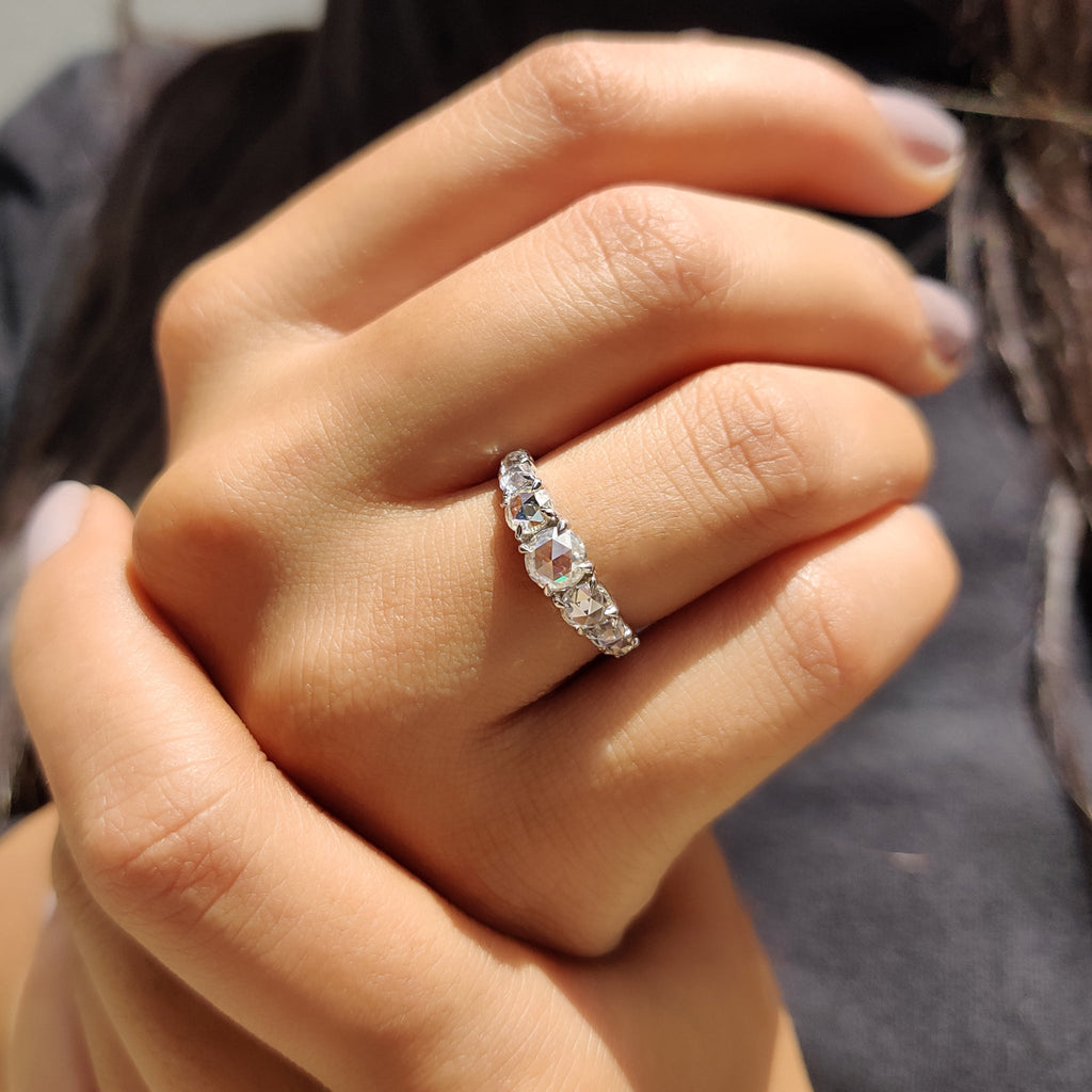 Moissanite 7 Stone Round Rose Cut Ring