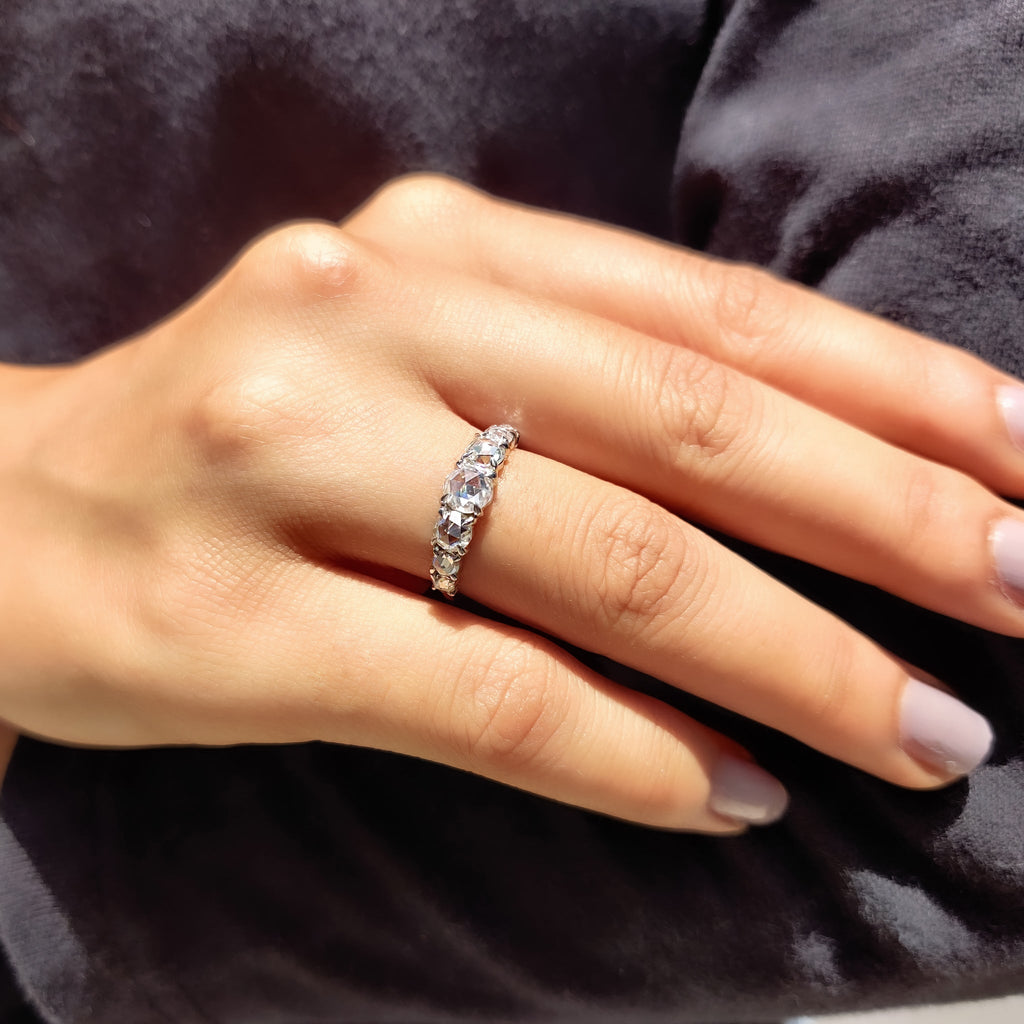 Moissanite 7 Stone Round Rose Cut Ring
