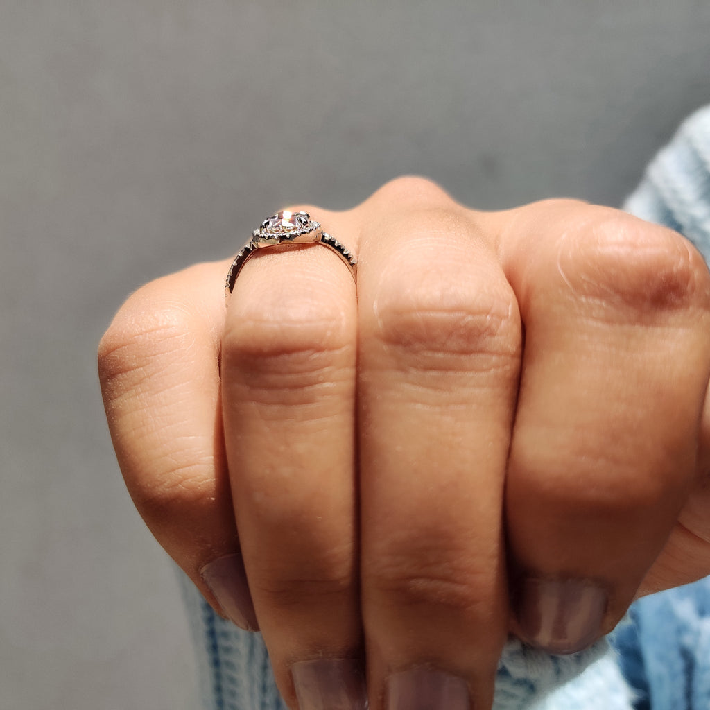 Oval Rose Cut Engagement Ring With Halo Setting