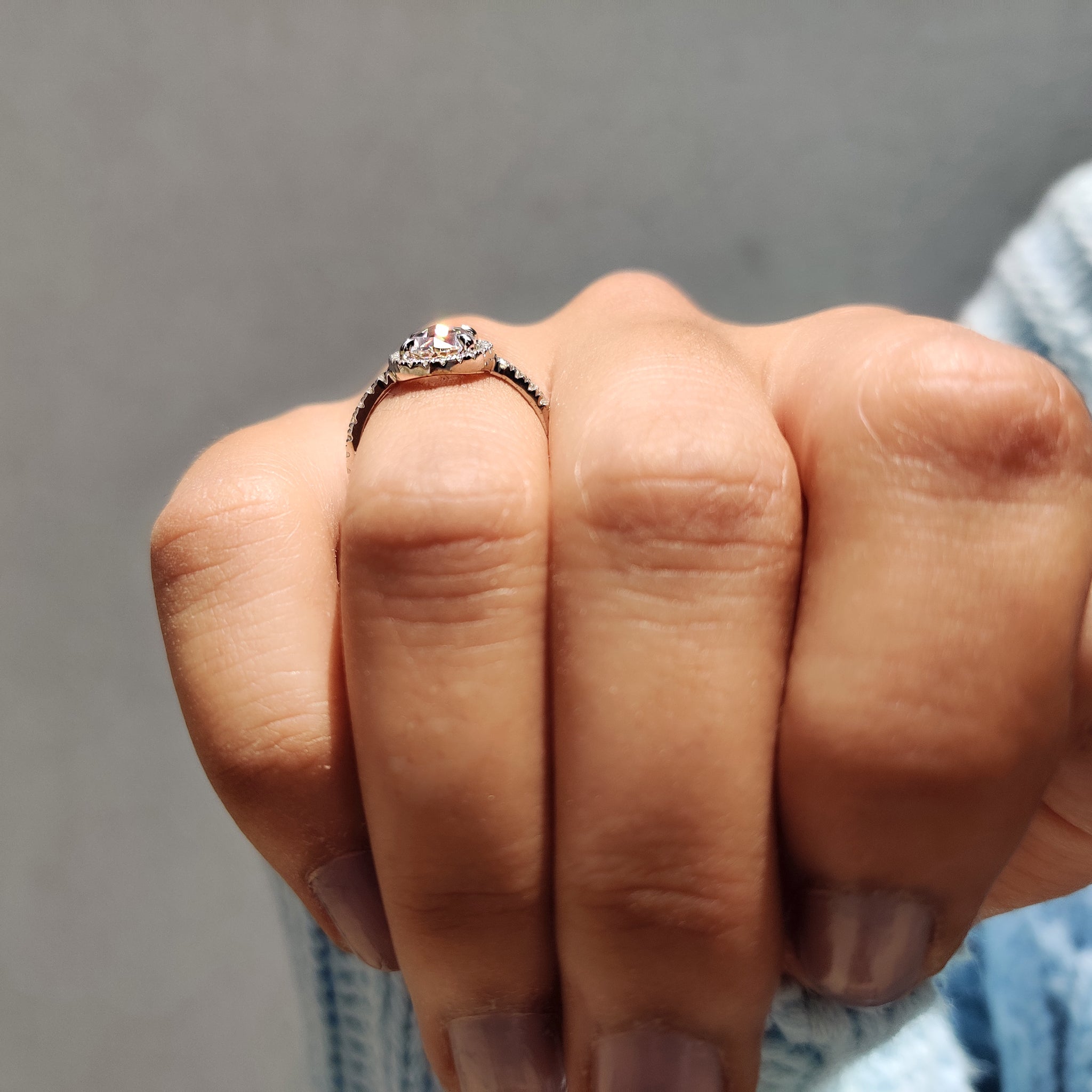 Oval Rose Cut Engagement Ring With Halo Setting