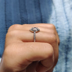 Oval Rose Cut Engagement Ring With Halo Setting