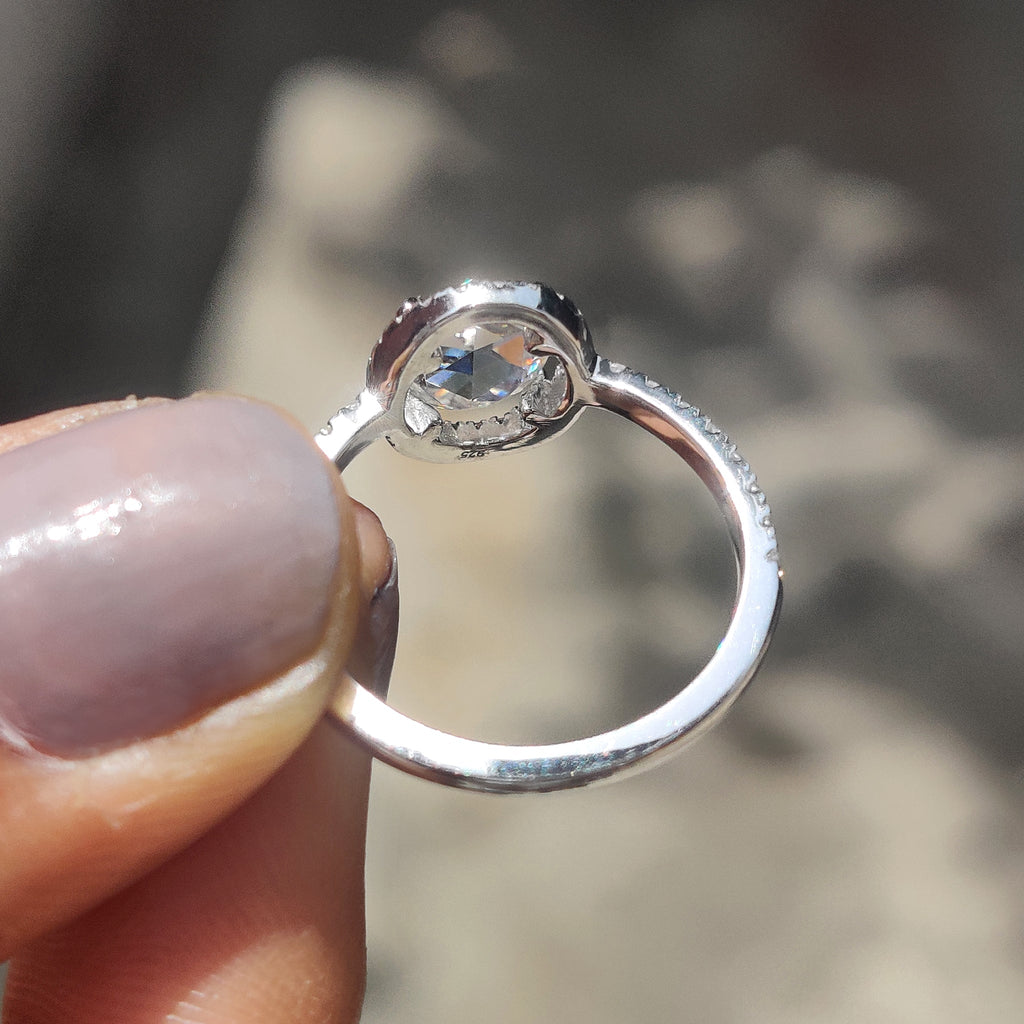 Oval Rose Cut Engagement Ring With Halo Setting