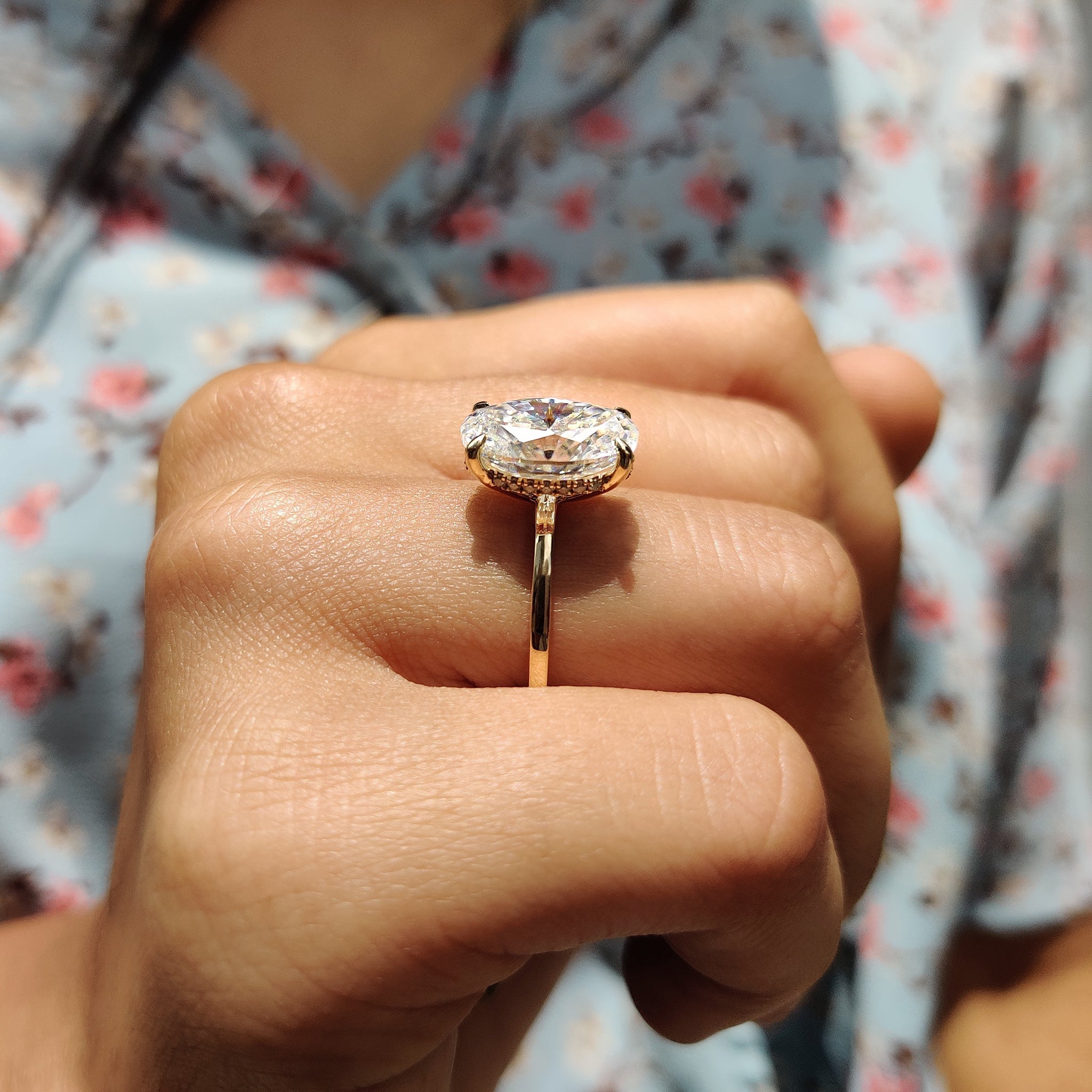 Oval Cut Engagement Ring With Hidden Halo Setting