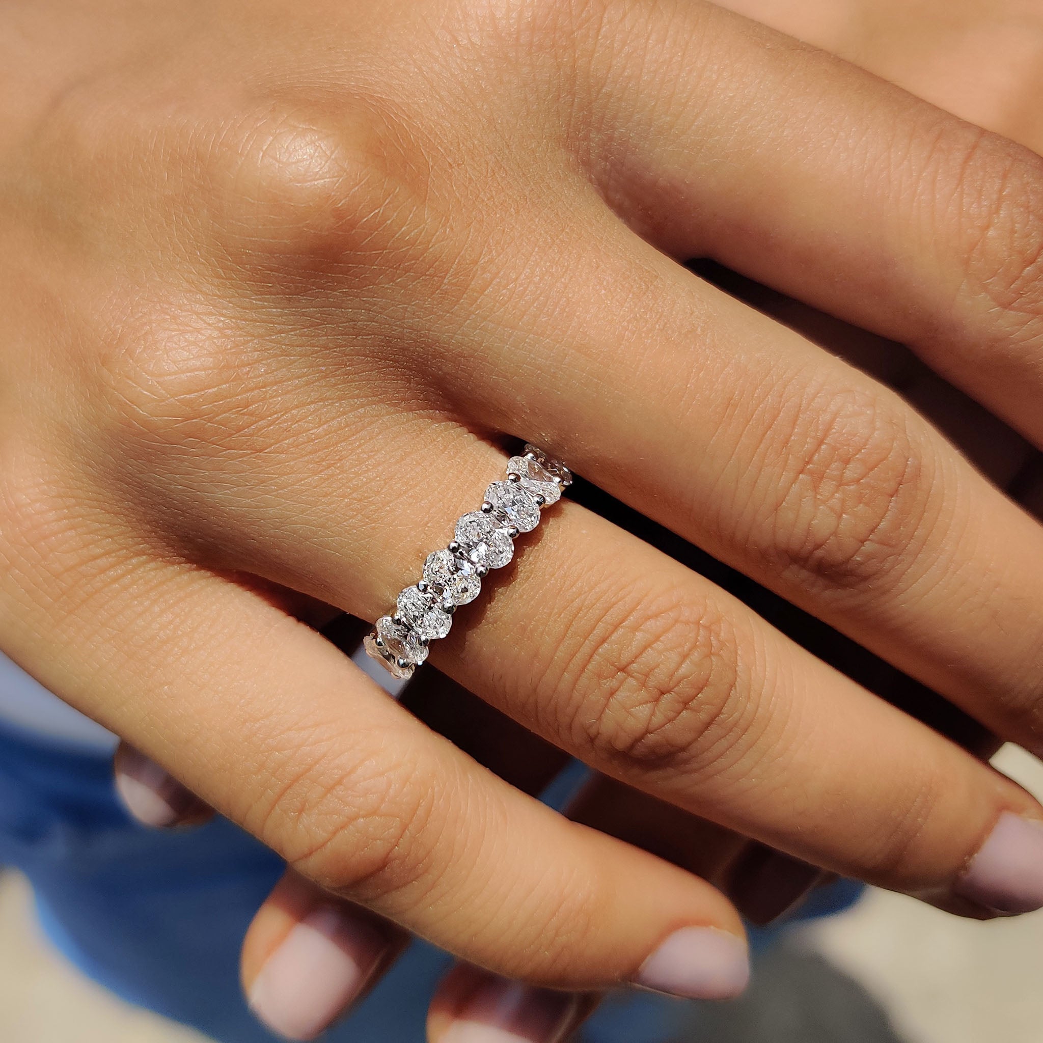 Oval Moissanite Wedding Band In Full Eternity Style