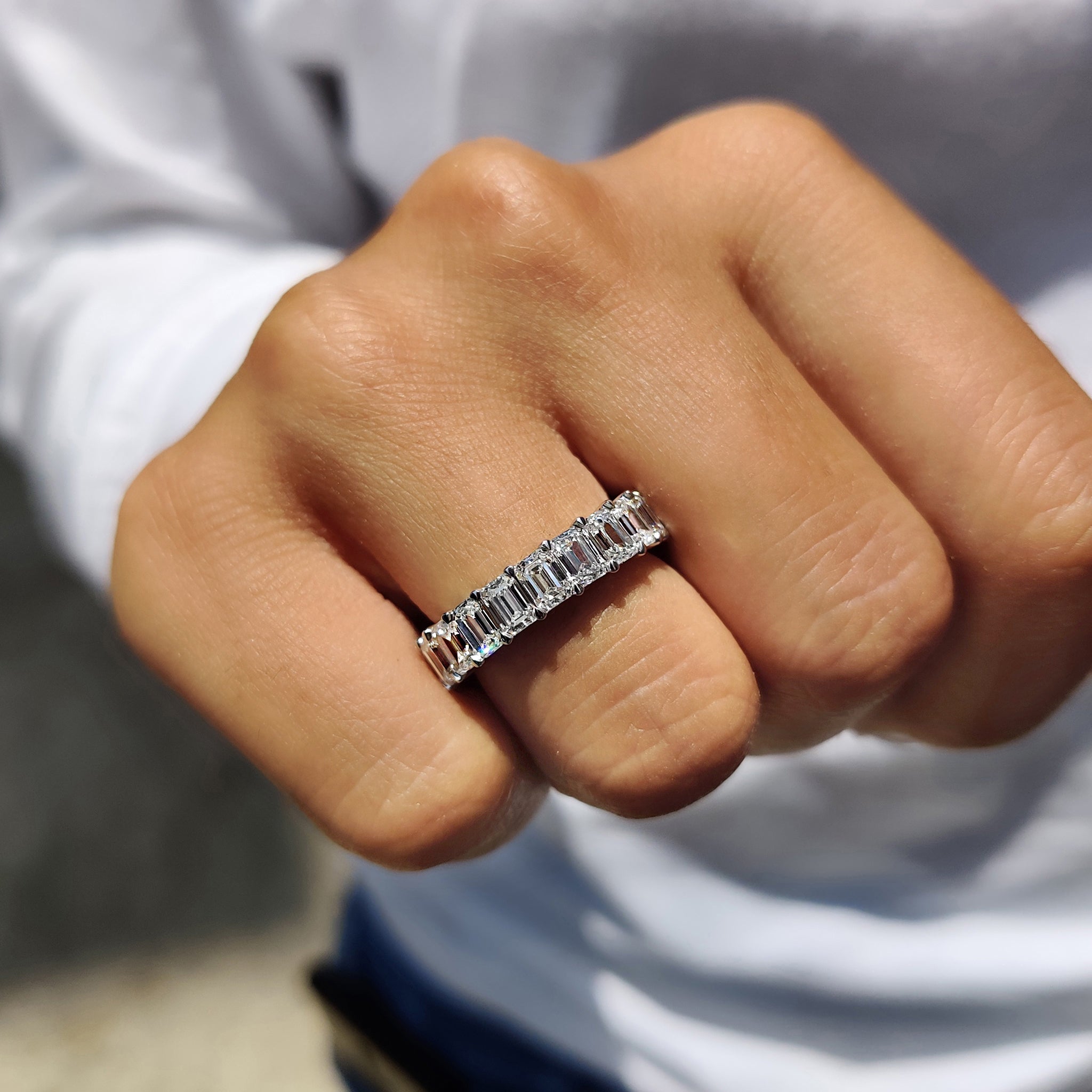 Emerald Cut Eternity Band with Prong Set For Women