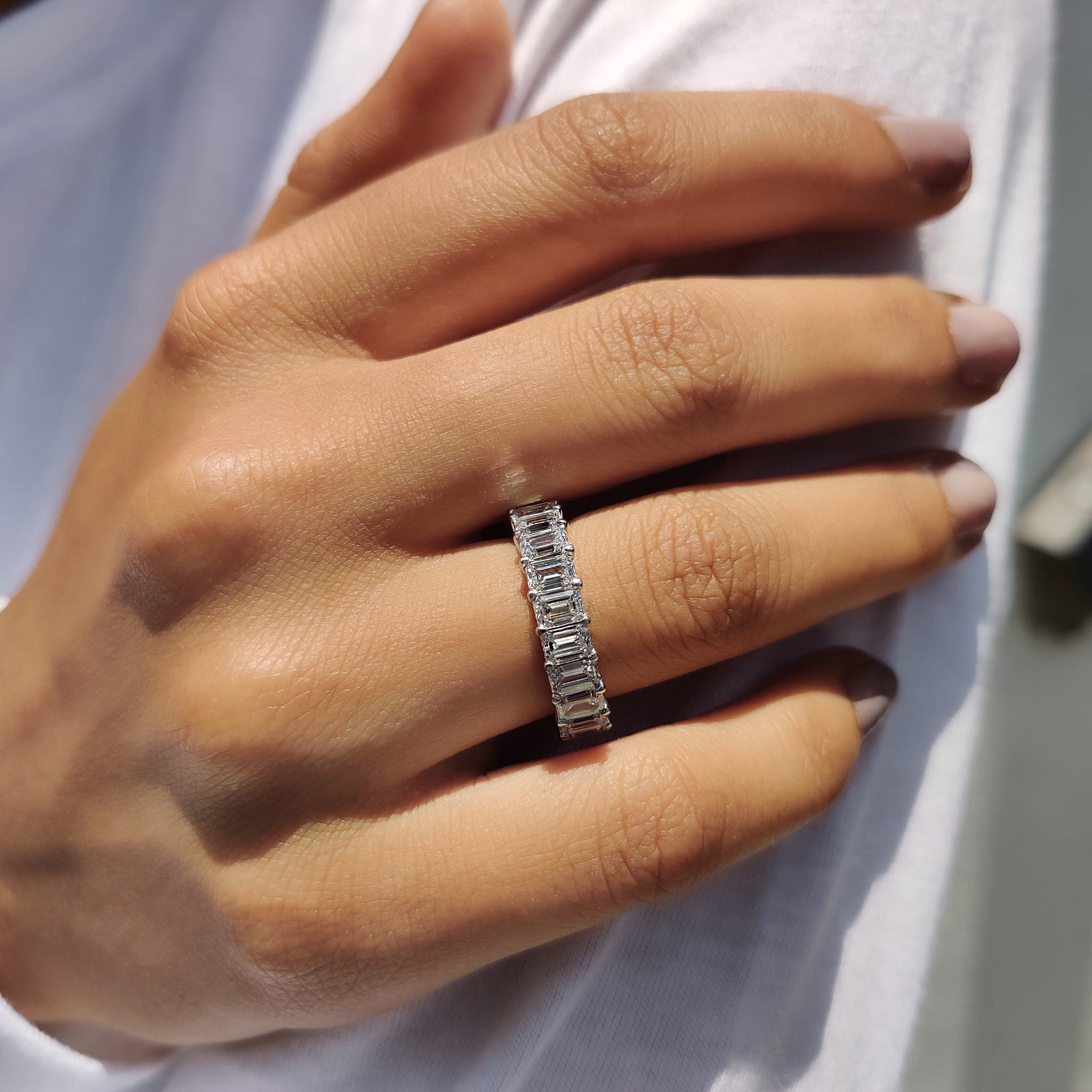Emerald Cut Eternity Band with Prong Set For Women