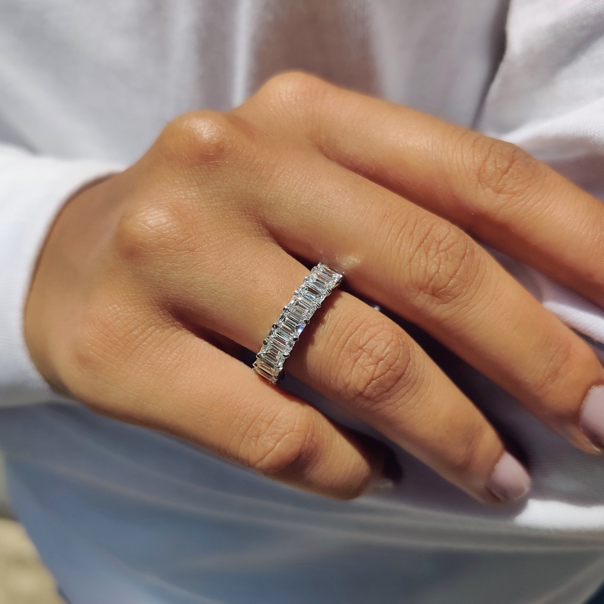 Emerald Cut Eternity Band with Prong Set For Women