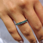French Cut Semi Eternity Band With Cyan Blue Moissanite