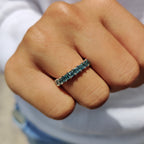 French Cut Semi Eternity Band With Cyan Blue Moissanite