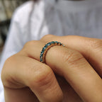 French Cut Semi Eternity Band With Cyan Blue Moissanite