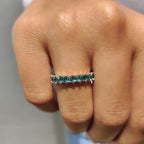 French Cut Semi Eternity Band With Cyan Blue Moissanite