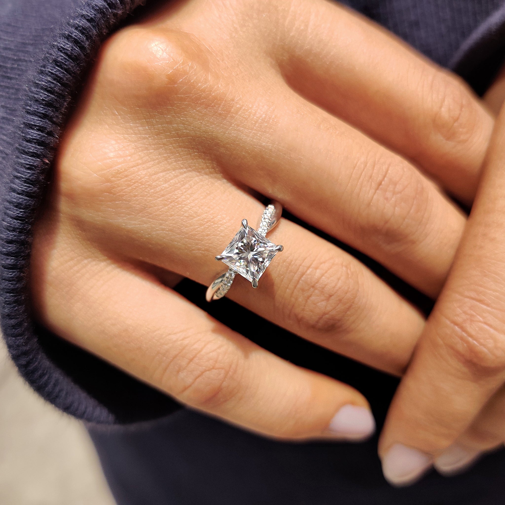 Twisted Pave Princess Cut Moissanite Ring