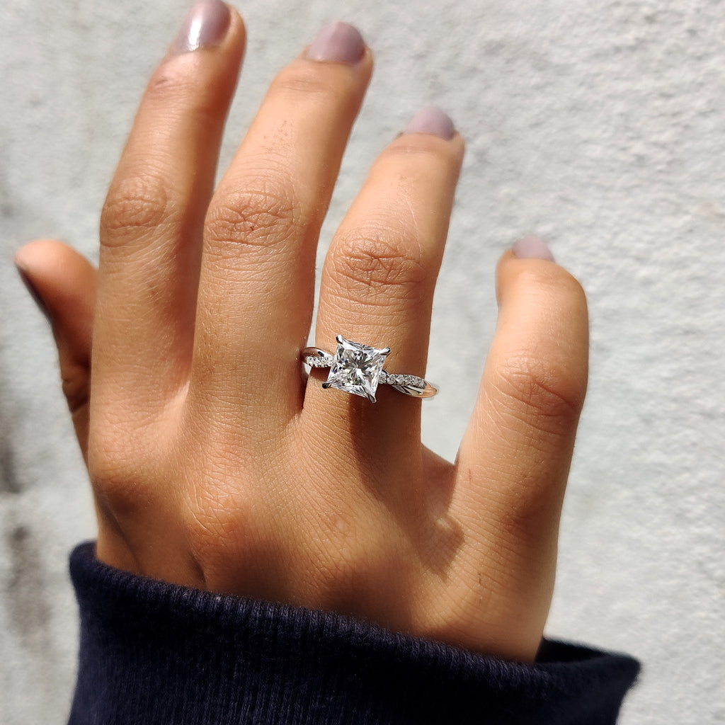 Twisted Pave Princess Cut Moissanite Ring