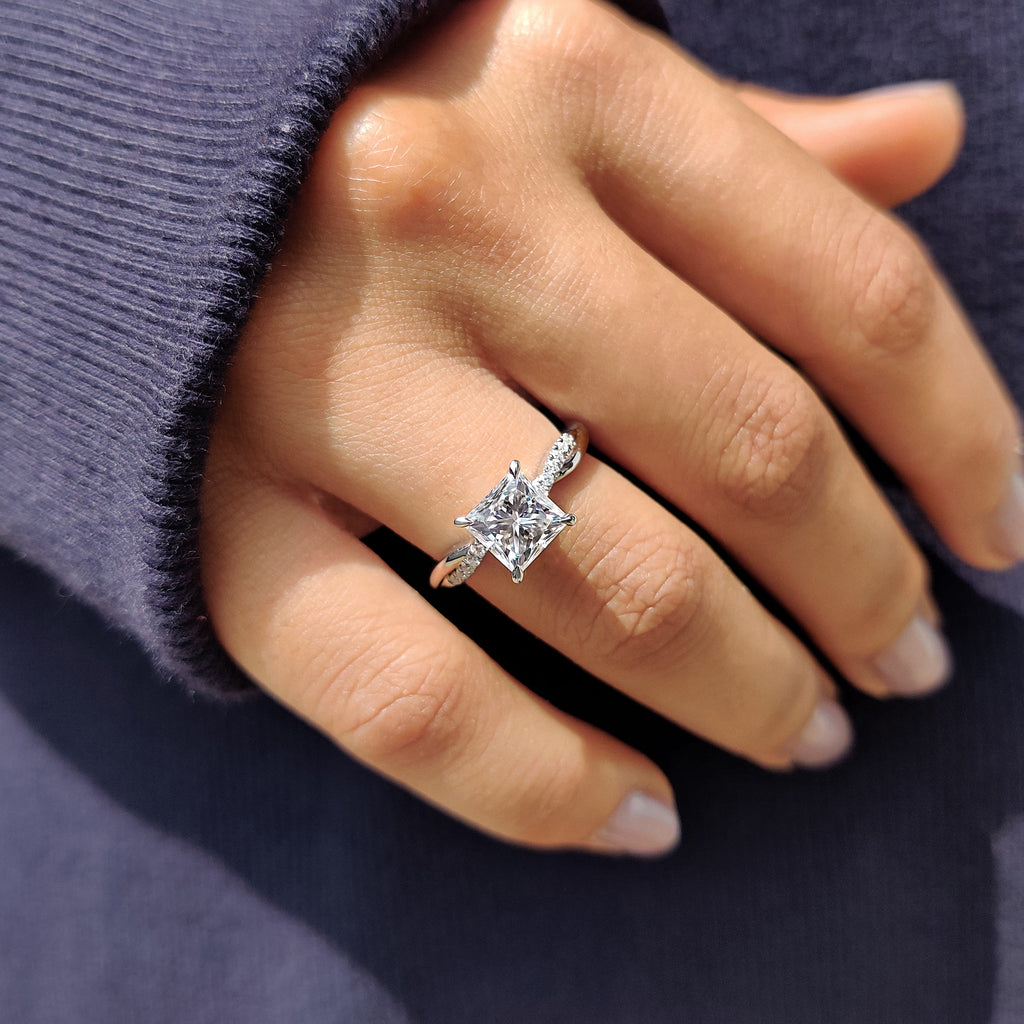 Twisted Pave Princess Cut Moissanite Ring