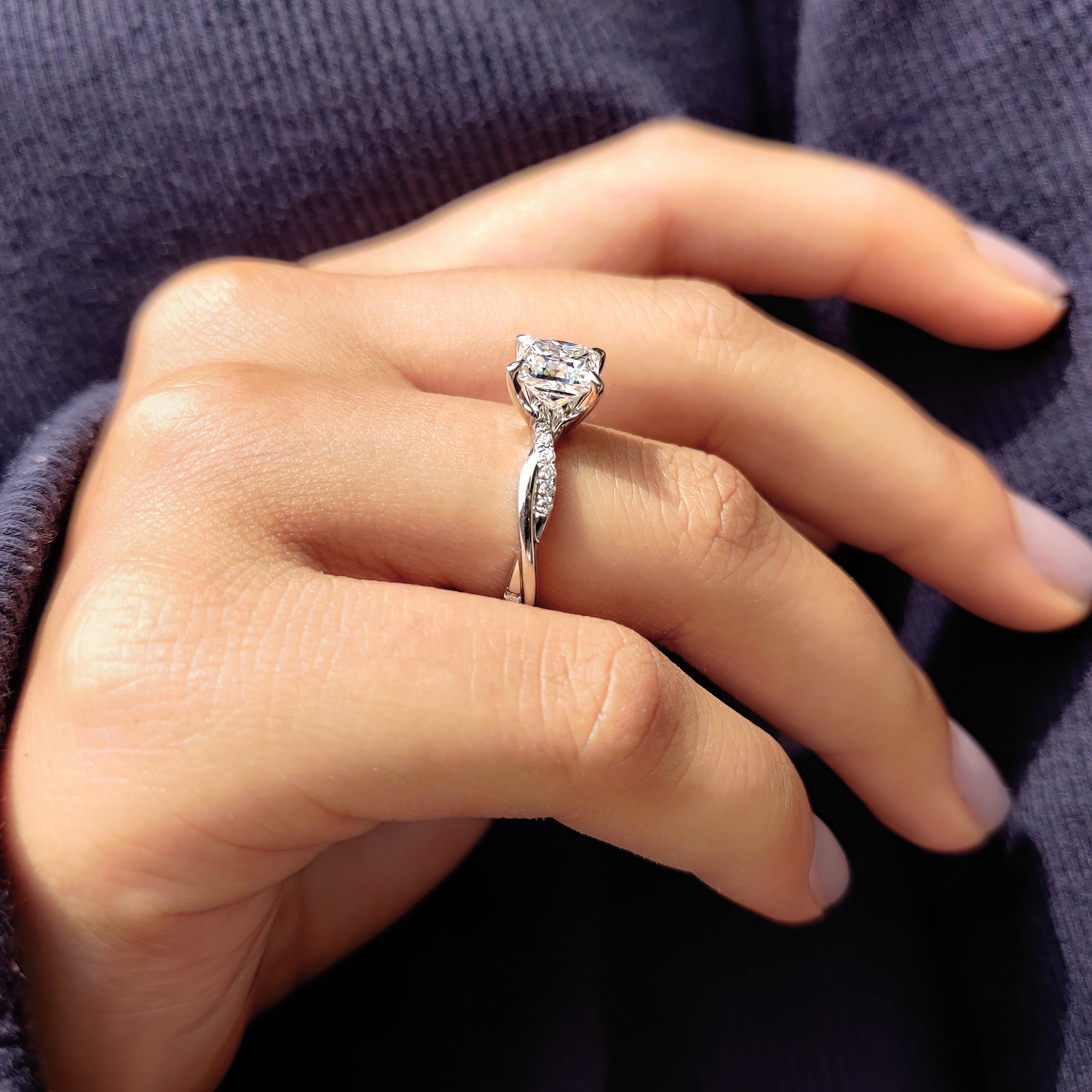 Twisted Pave Princess Cut Moissanite Ring
