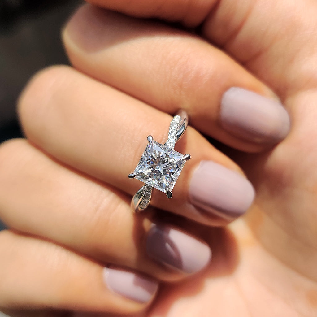 Twisted Pave Princess Cut Moissanite Ring