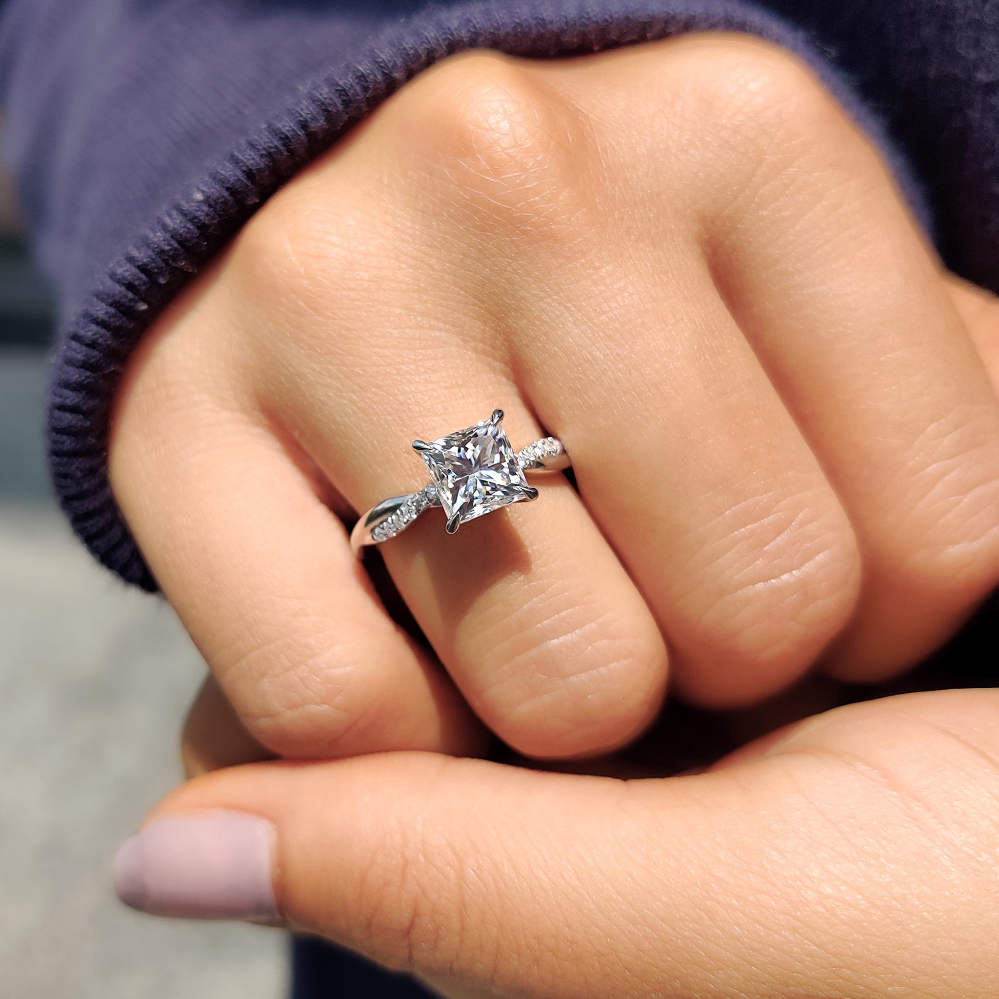 Twisted Pave Princess Cut Moissanite Ring