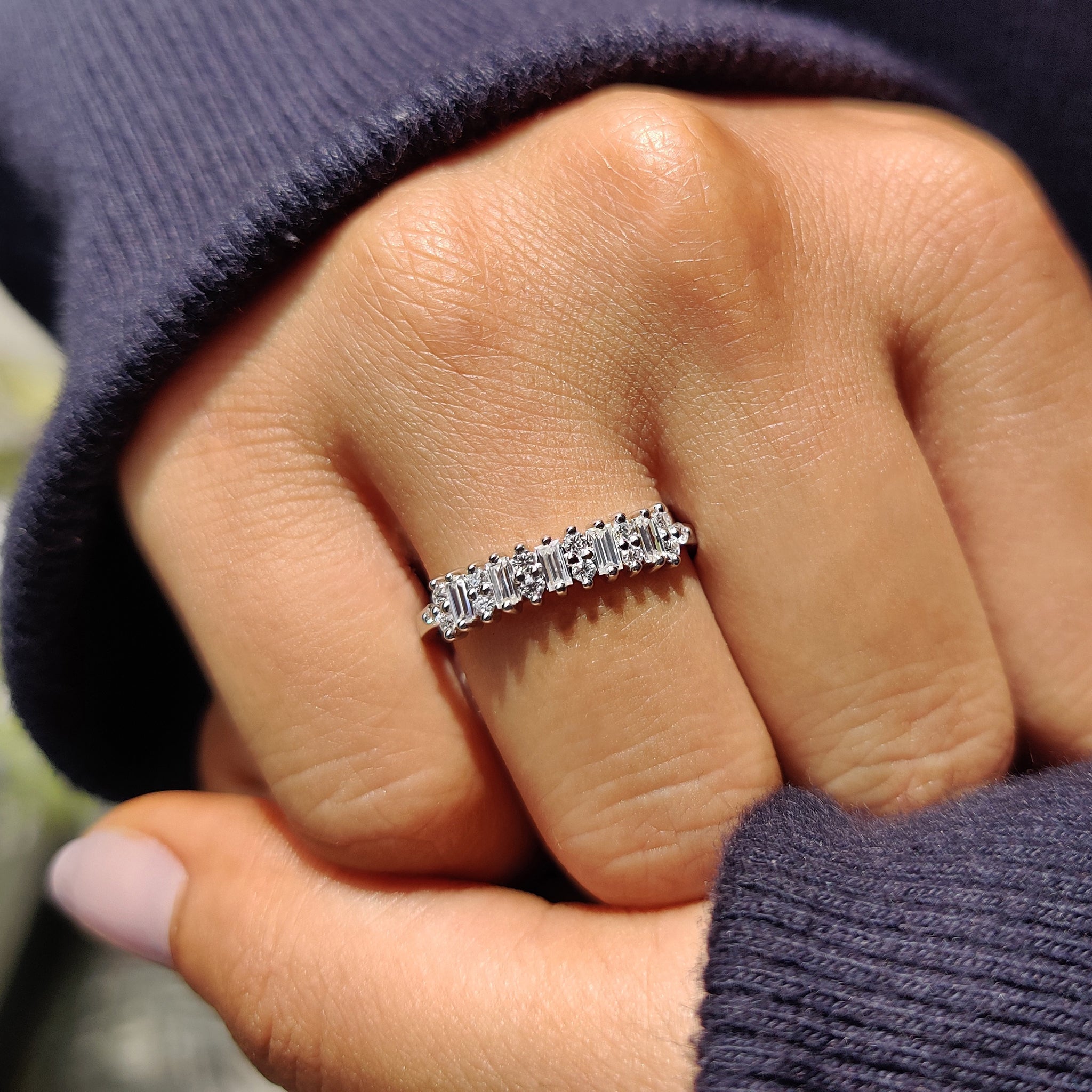 Baguette And Round Wedding Band With Prong Set For Women Secondary image