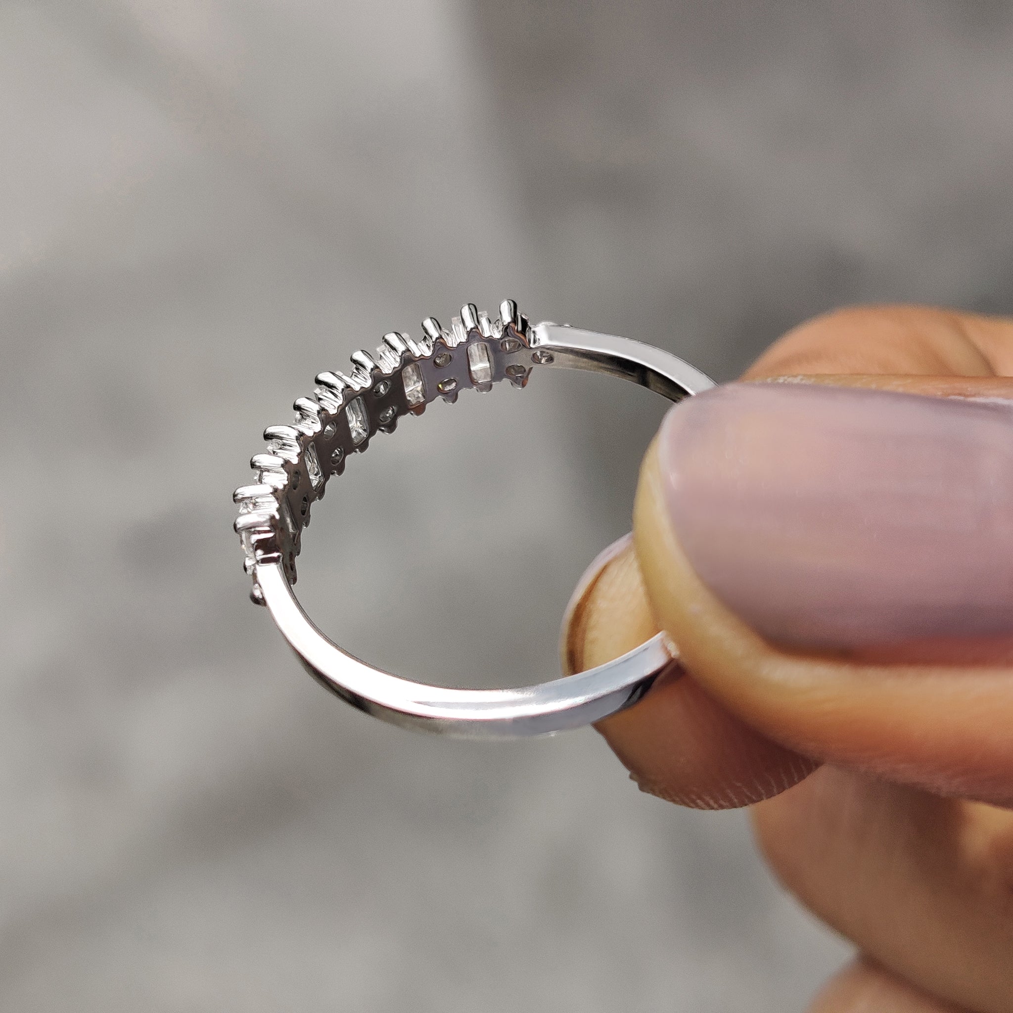 Baguette And Round Wedding Band With Prong Set For Women