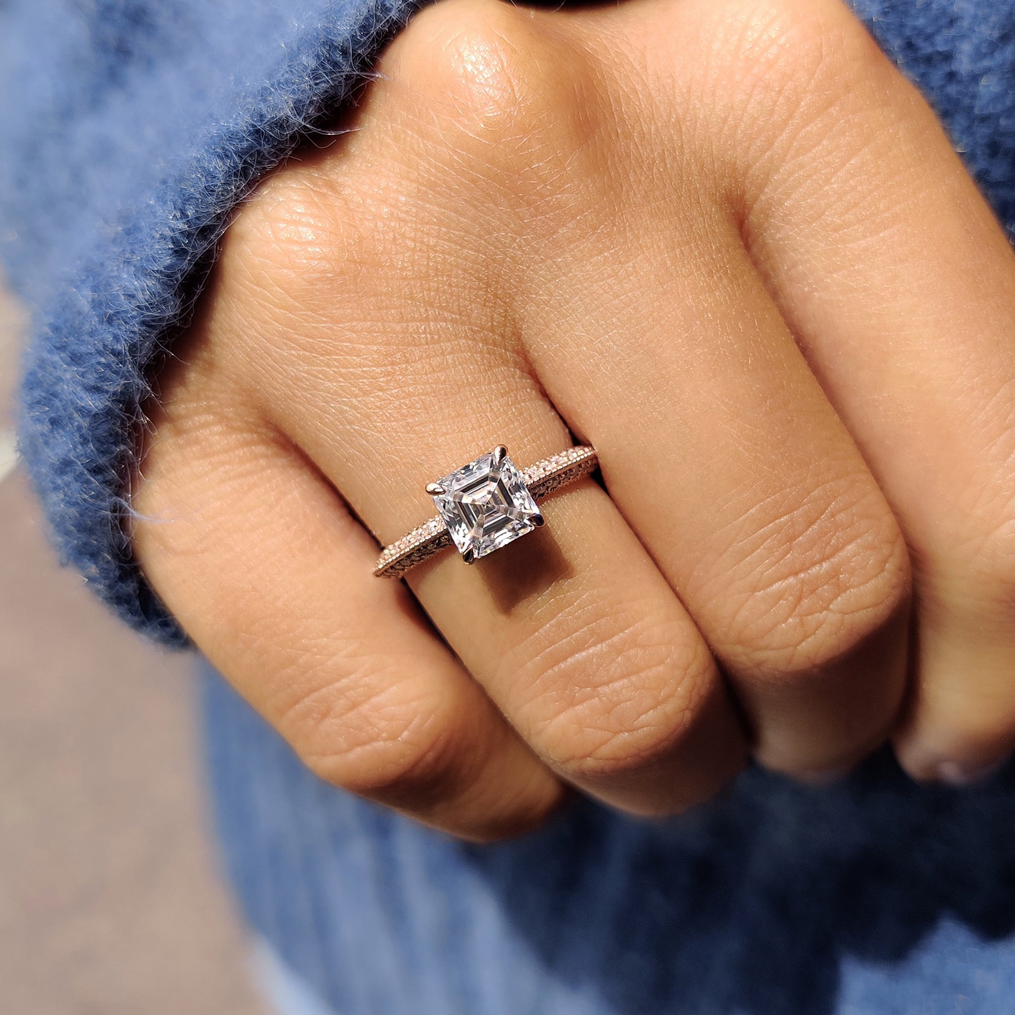Two Side Pave Asscher Cut Engagement Ring Secondary image