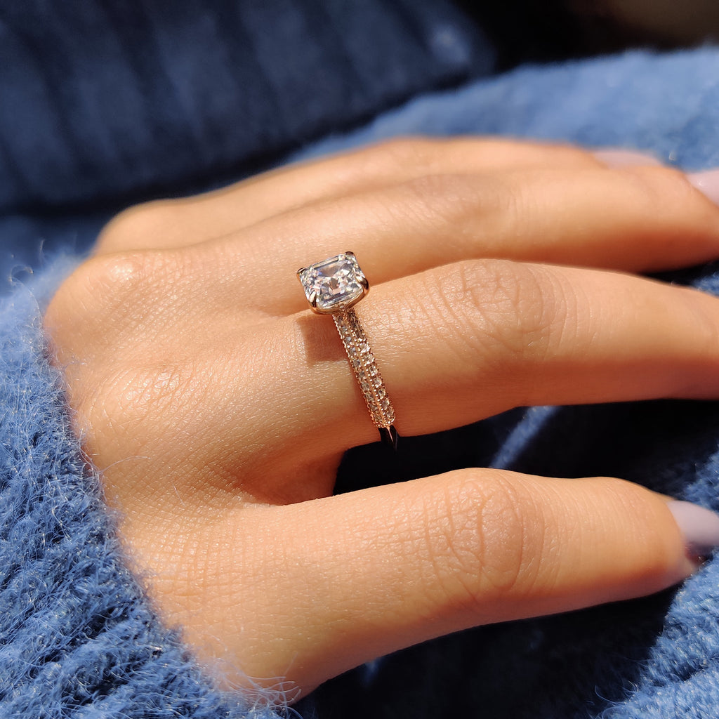 Two Side Pave Asscher Cut Engagement Ring
