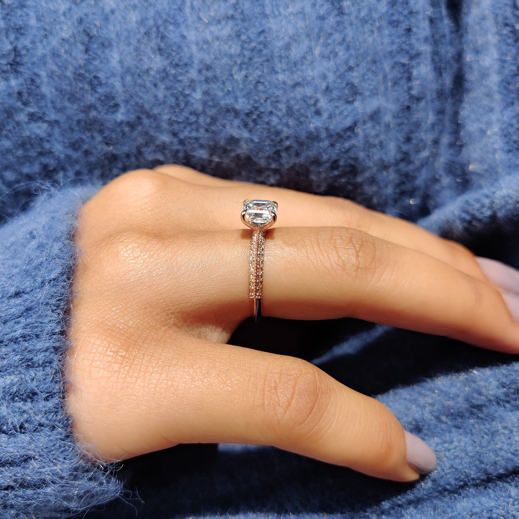 Two Side Pave Asscher Cut Engagement Ring