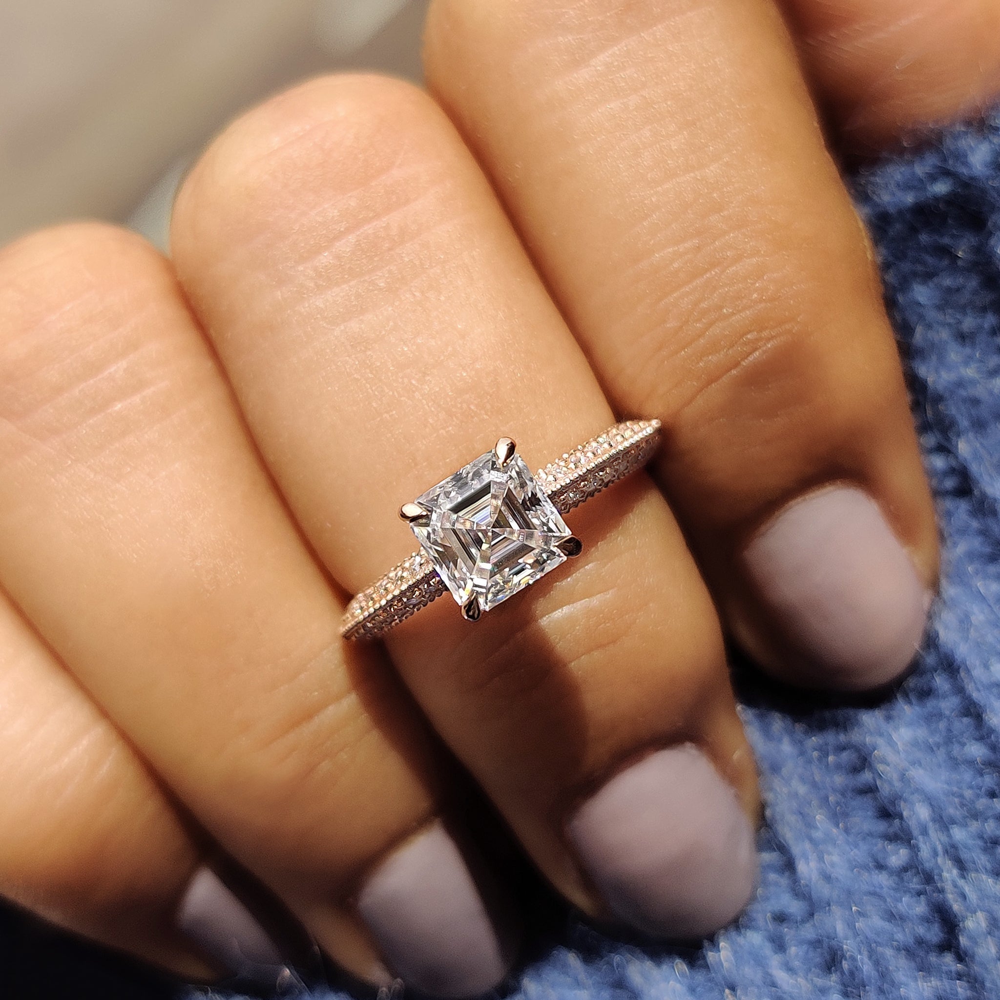 Two Side Pave Asscher Cut Engagement Ring Main image