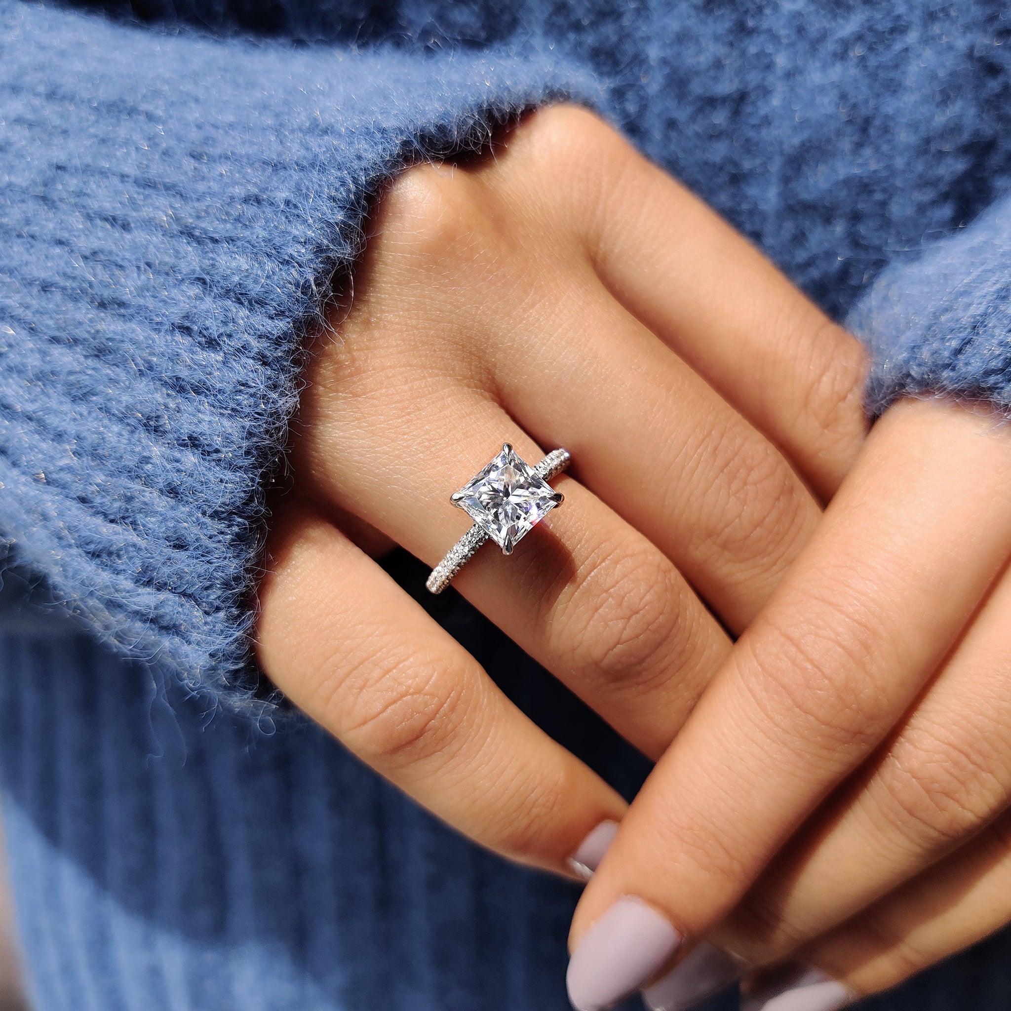 Three Side Pave Princess Cut Moissanite Ring Main image