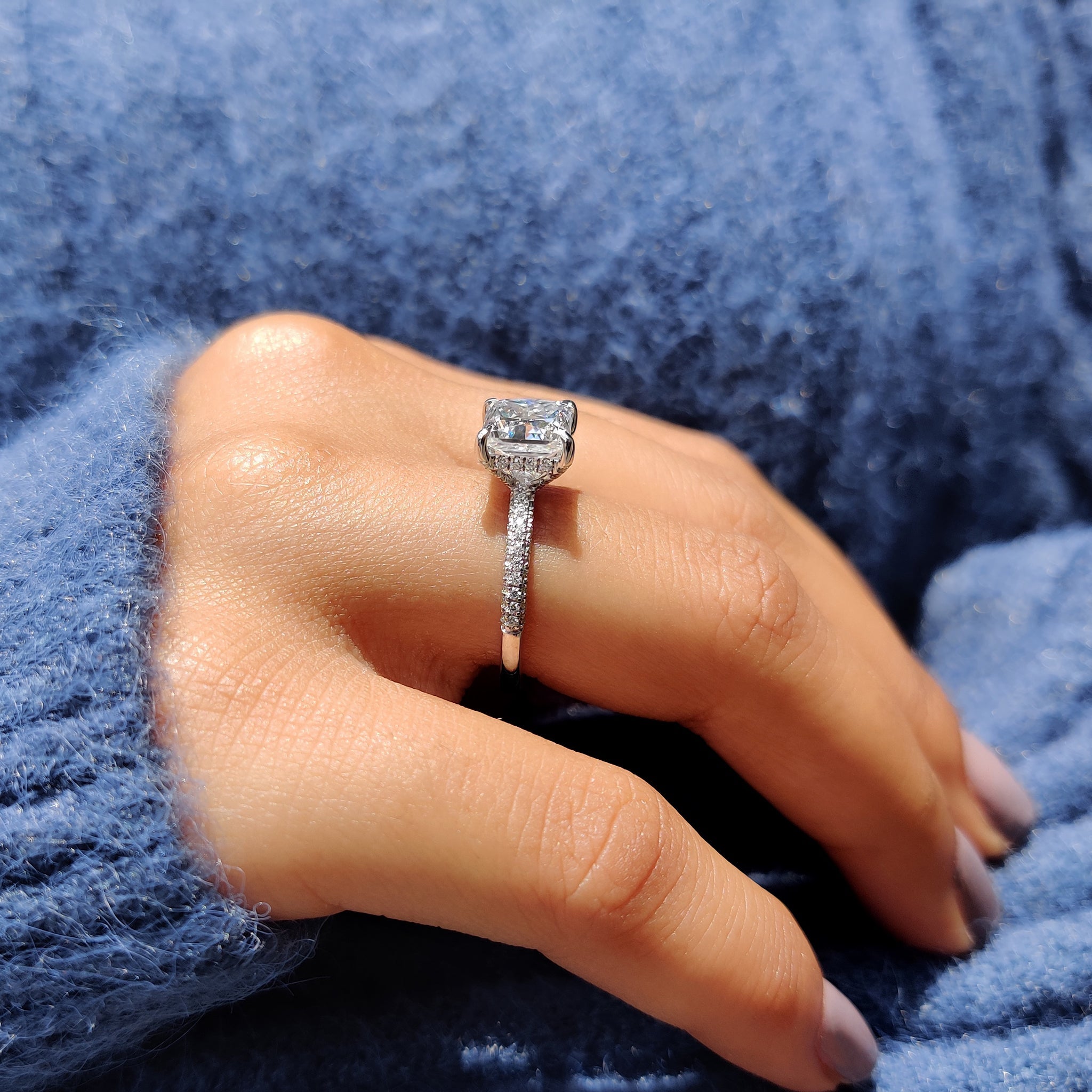 Three Side Pave Princess Cut Moissanite Ring