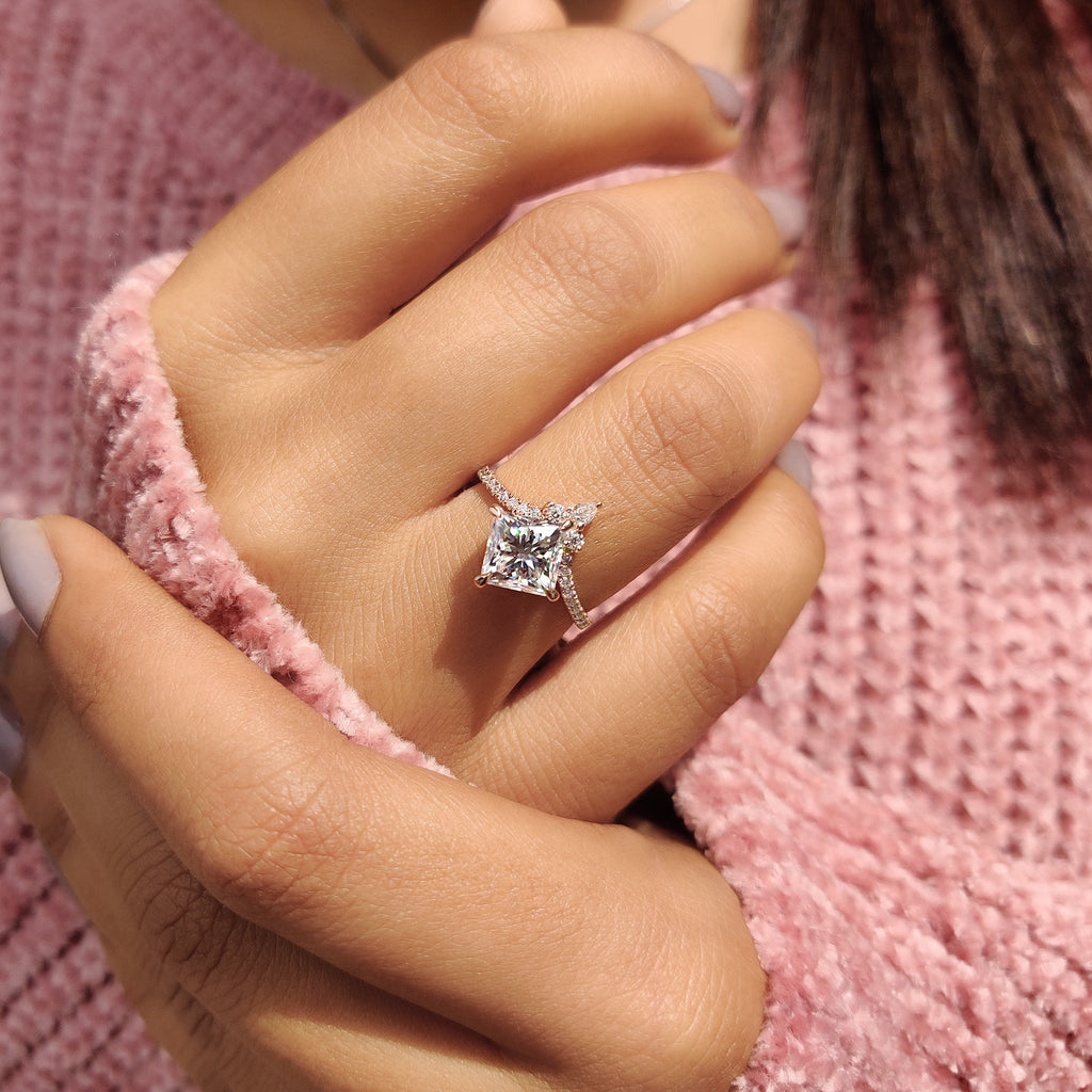 Princess Cut Ring Set With Pear Cut Side Stone