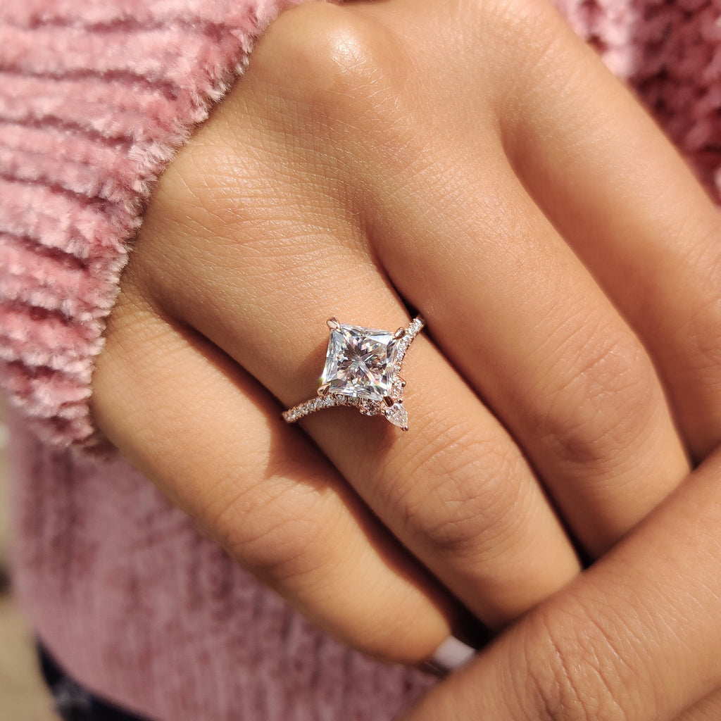 Princess Cut Ring Set With Pear Cut Side Stone
