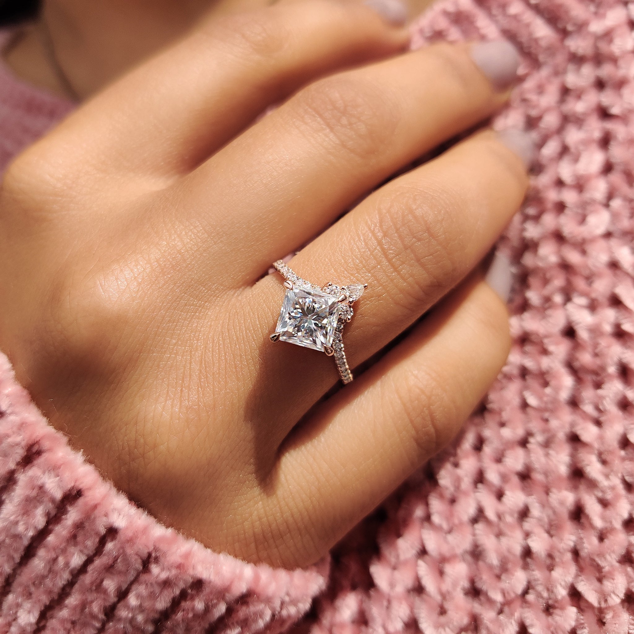 Princess Cut Ring Set With Pear Cut Side Stone