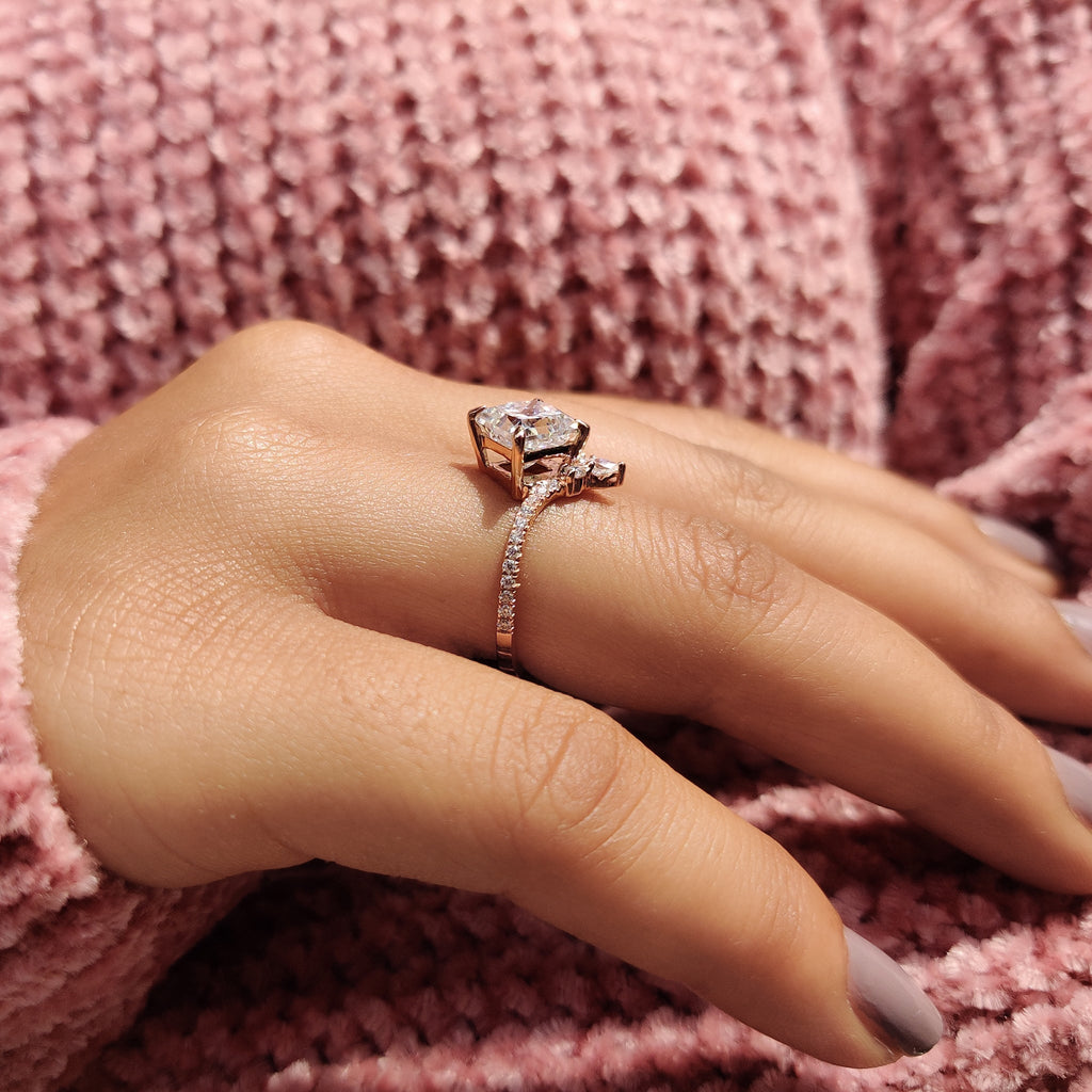 Princess Cut Ring Set With Pear Cut Side Stone