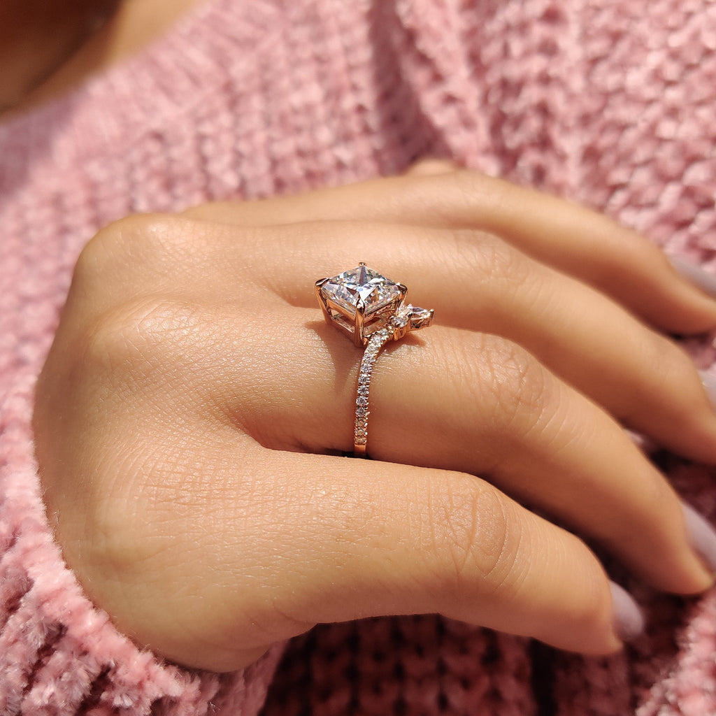 Princess Cut Ring Set With Pear Cut Side Stone