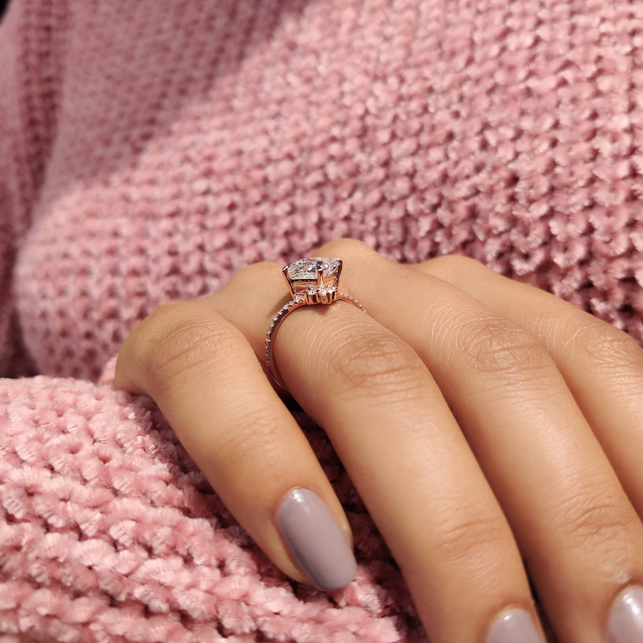 Princess Cut Ring Set With Pear Cut Side Stone