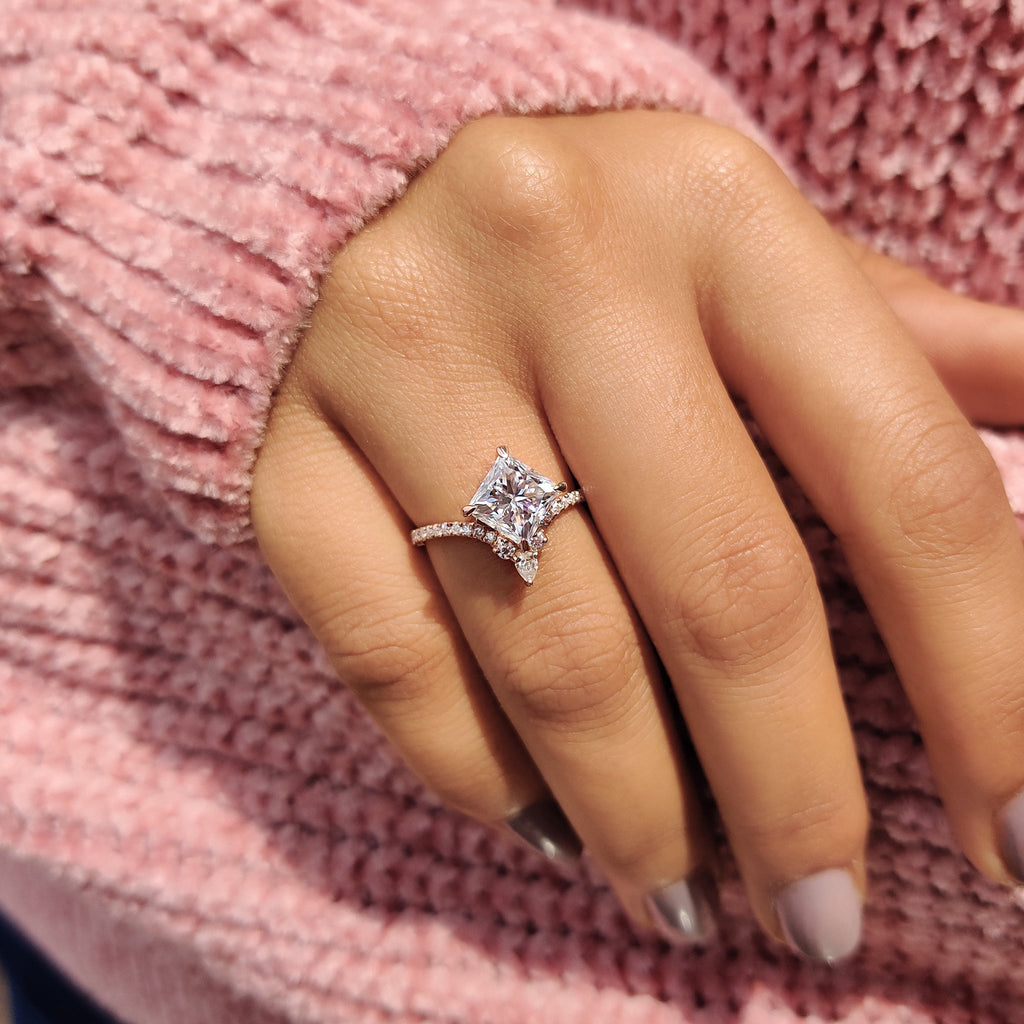 Princess Cut Ring Set With Pear Cut Side Stone