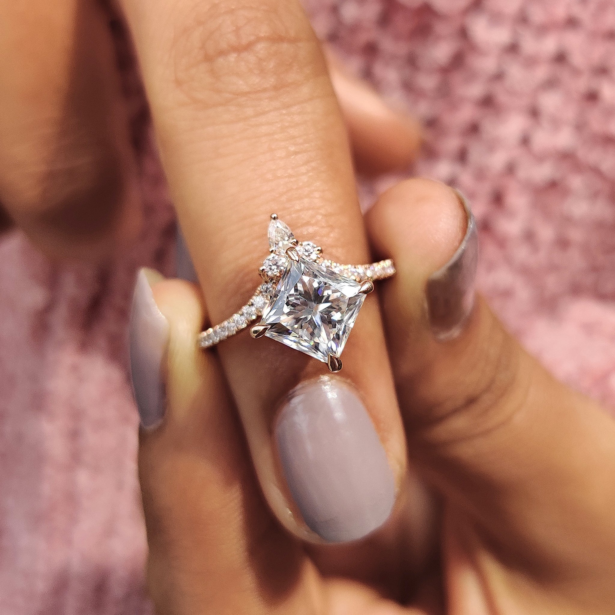 Princess Cut Ring Set With Pear Cut Side Stone Main image