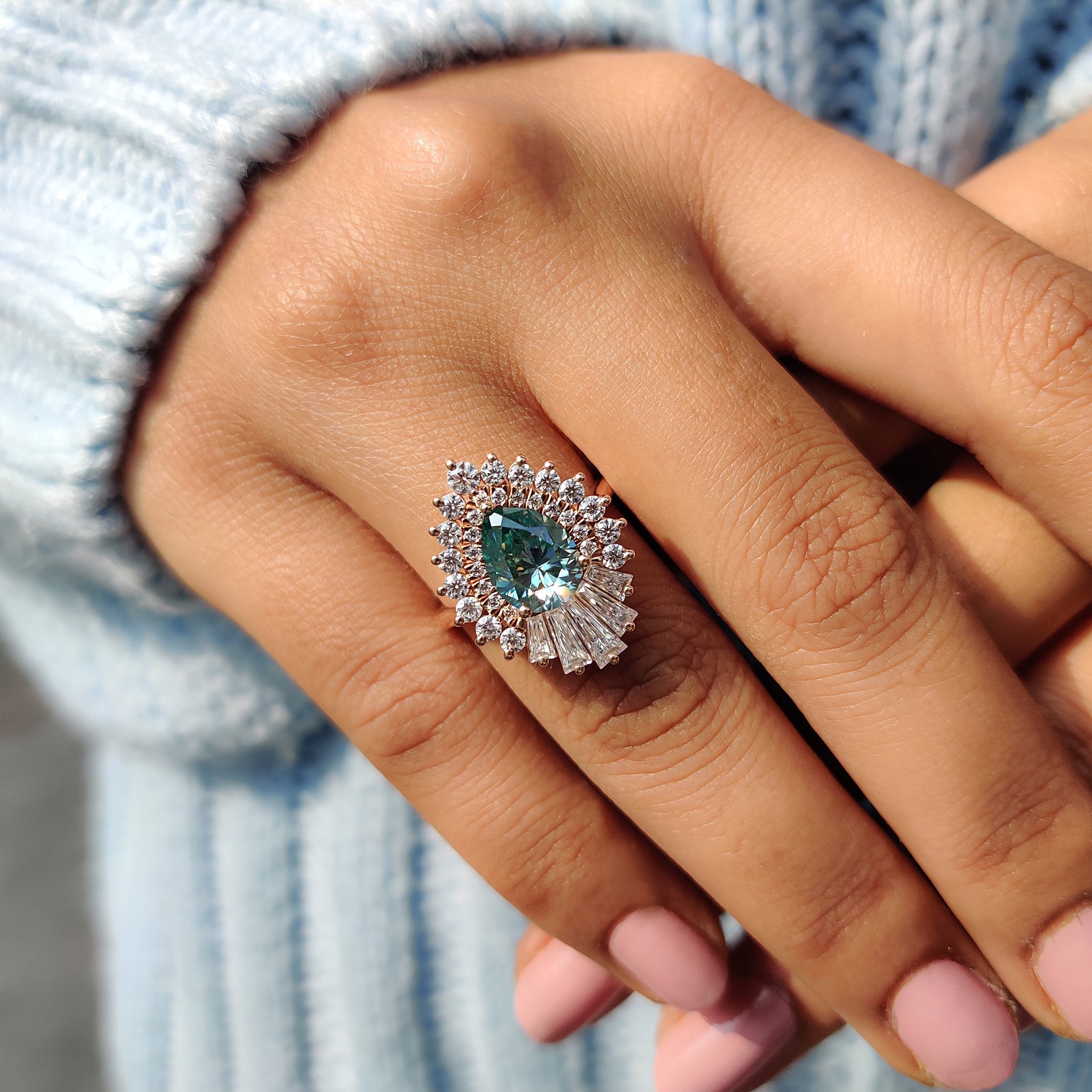 Pear Shaped Engagement Ring In Cyan Blue Stone Secondary image