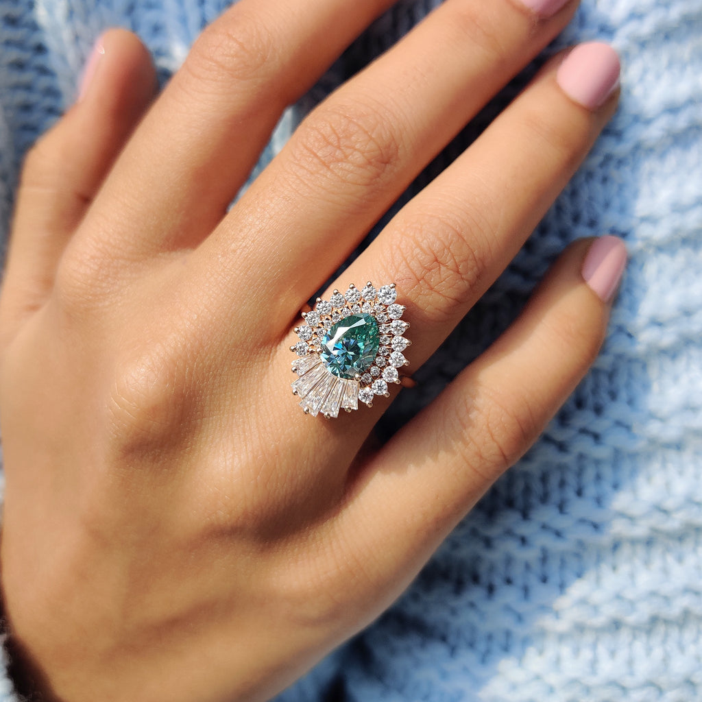 Pear Shaped Engagement Ring In Cyan Blue Stone