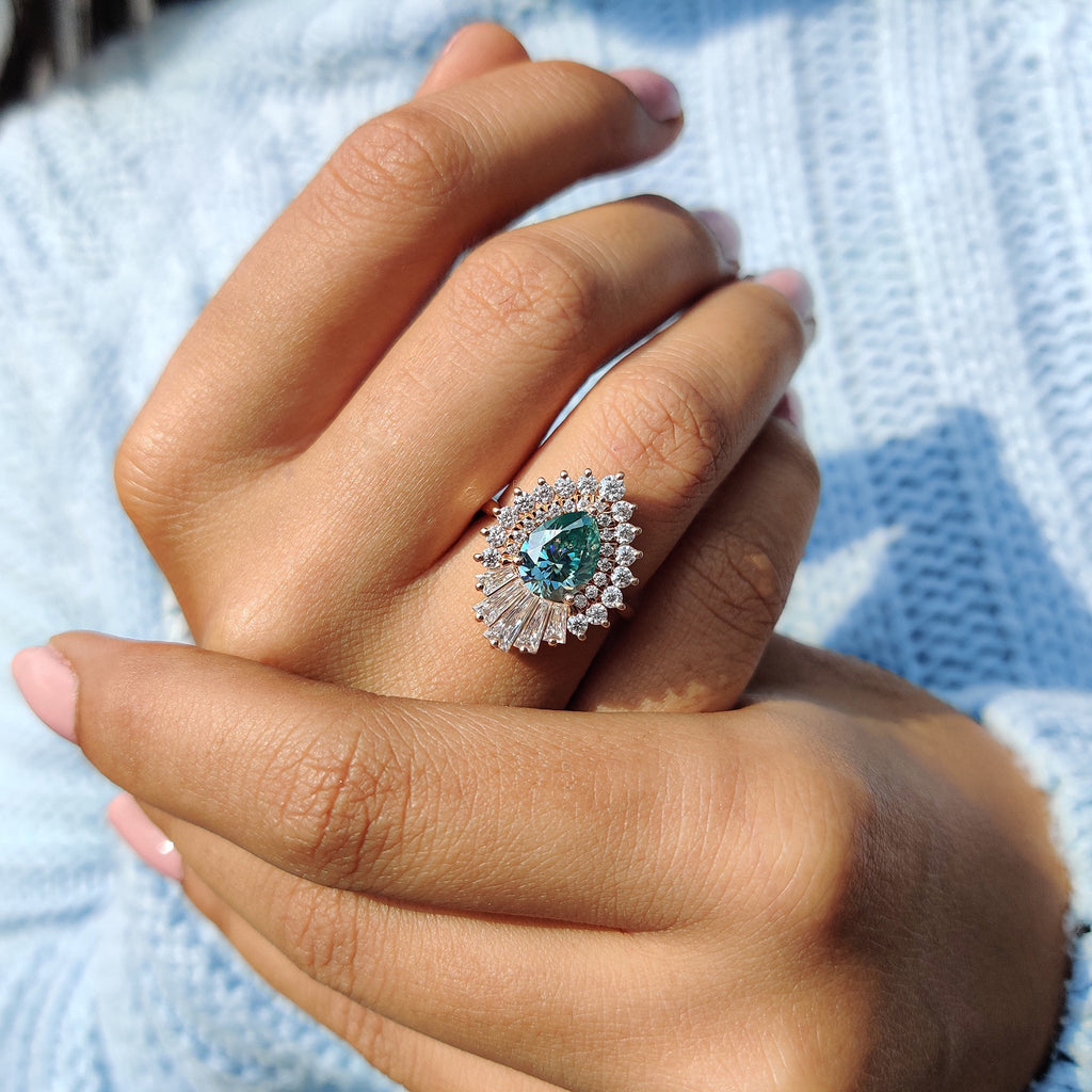 Pear Shaped Engagement Ring In Cyan Blue Stone