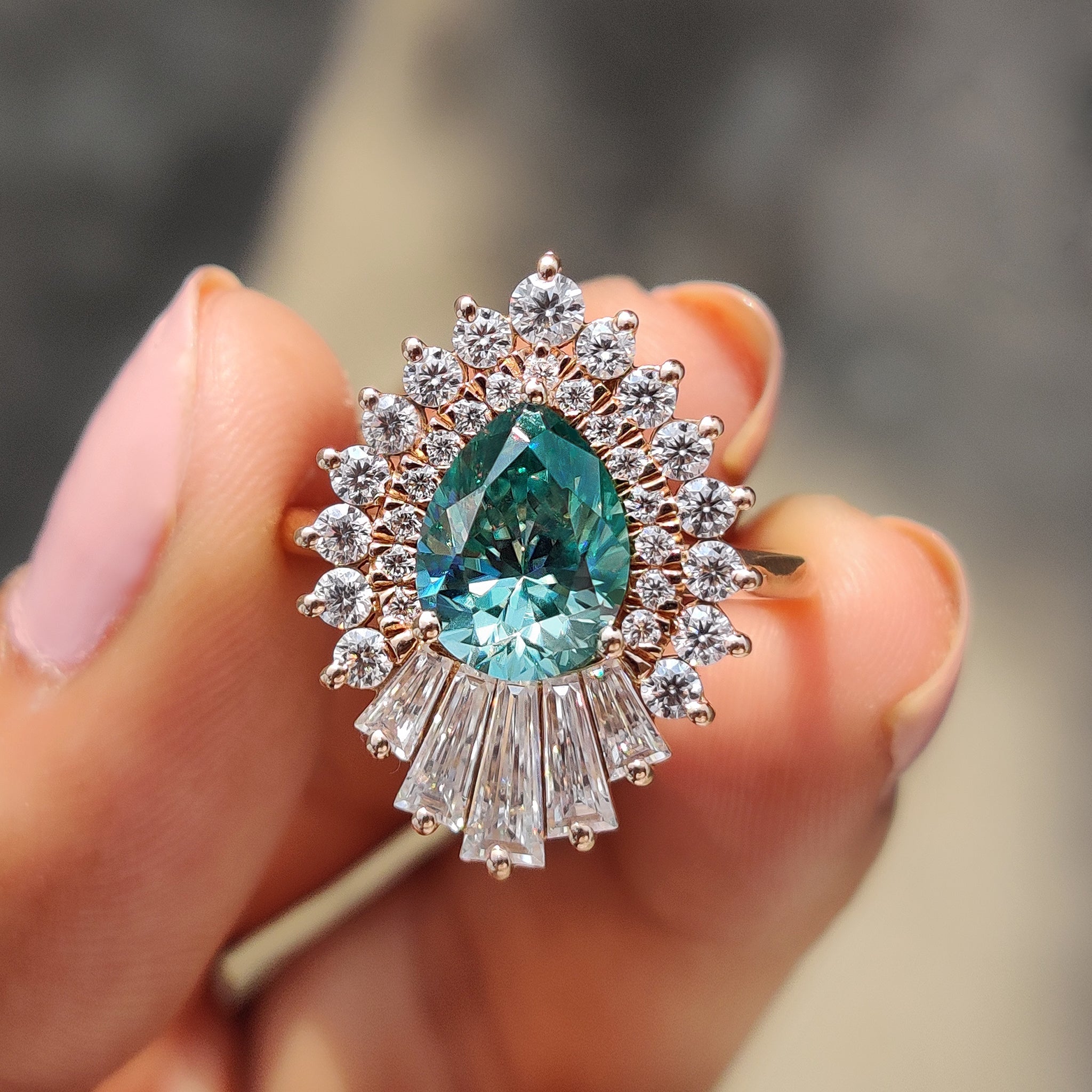 Pear Shaped Engagement Ring In Cyan Blue Stone Main image