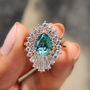 Pear Shaped Engagement Ring In Cyan Blue Stone
