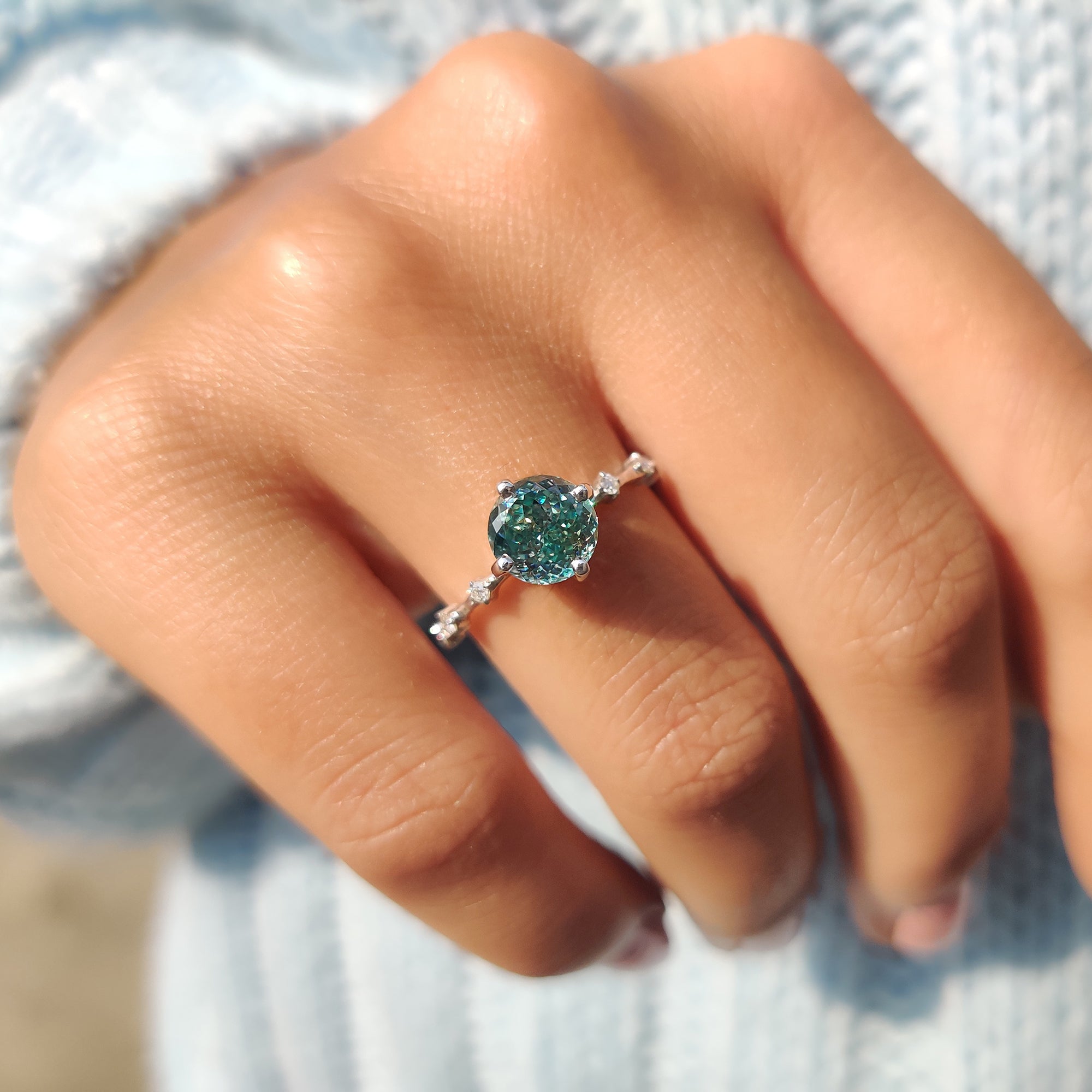 Portuguese Cut Ring With Distance Pave Set
