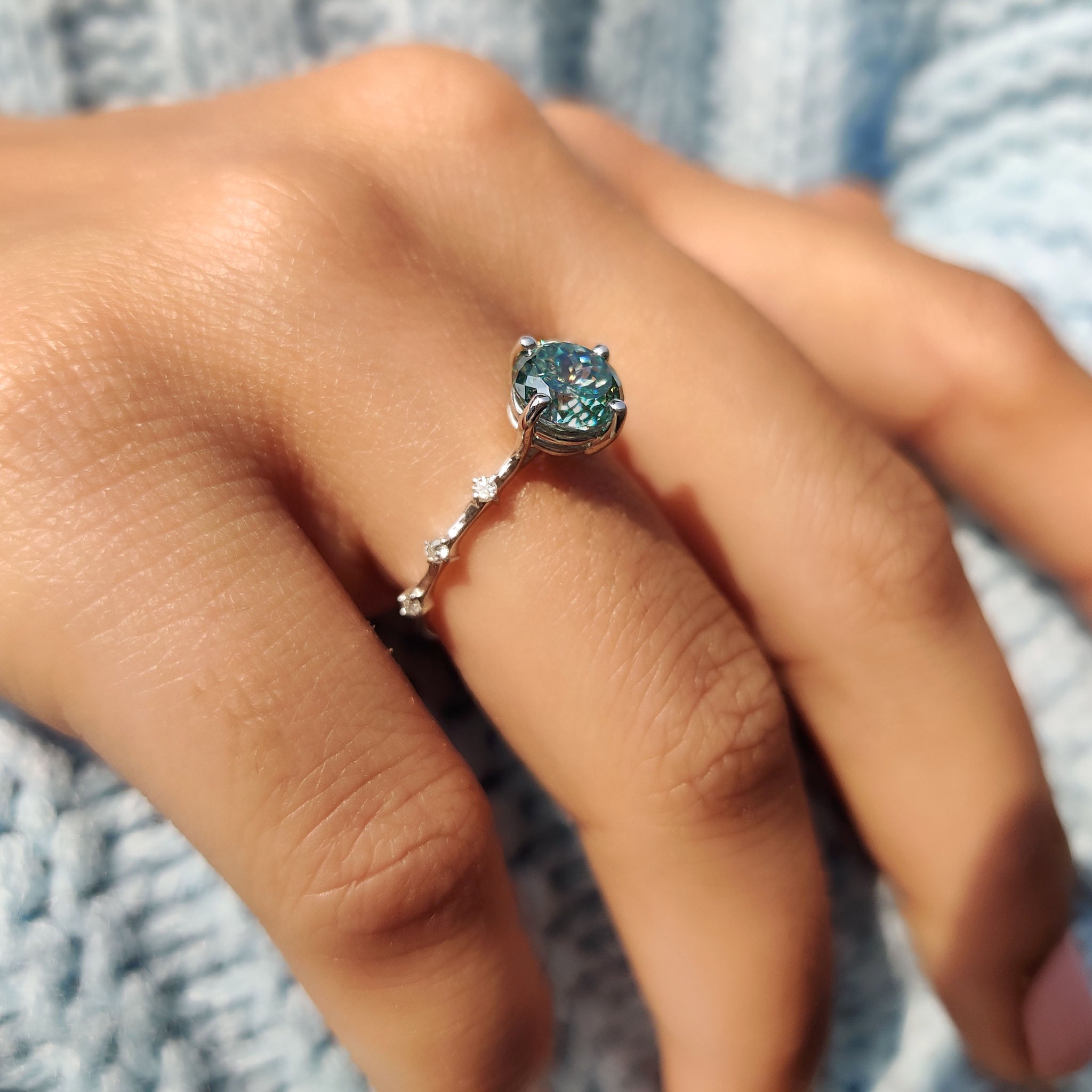 Portuguese Cut Ring With Distance Pave Set