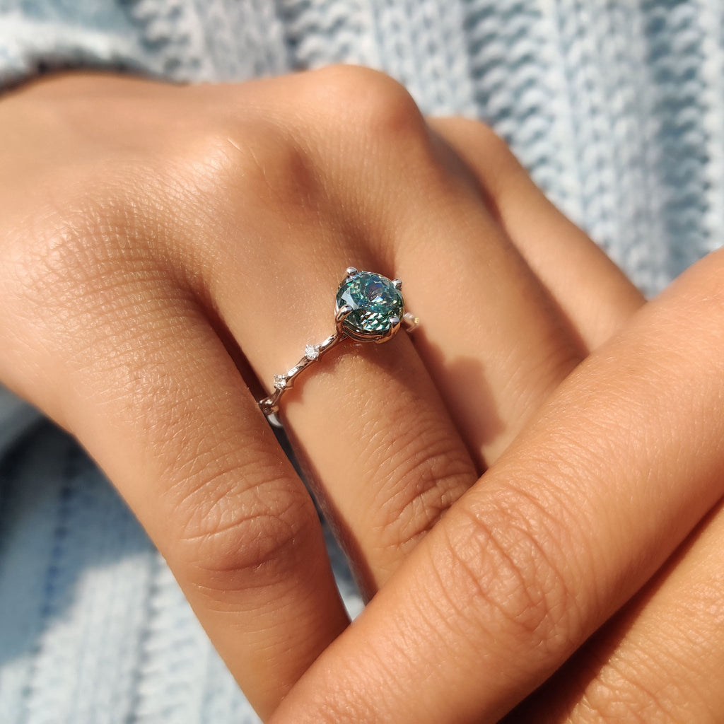 Portuguese Cut Ring With Distance Pave Set
