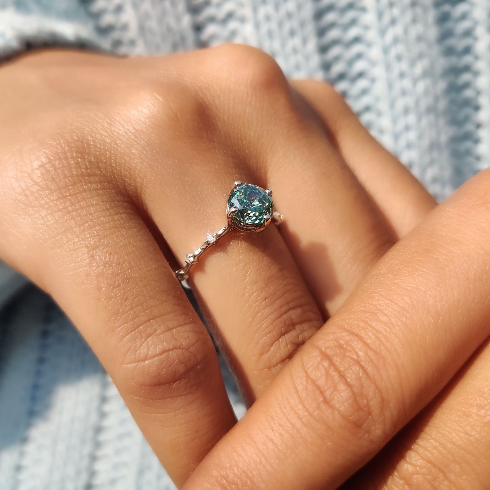 Portuguese Cut Ring With Distance Pave Set