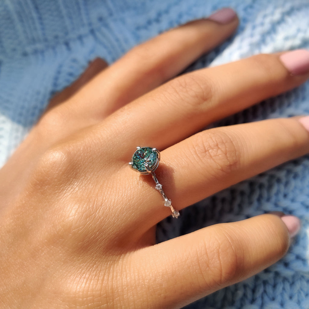 Portuguese Cut Ring With Distance Pave Set