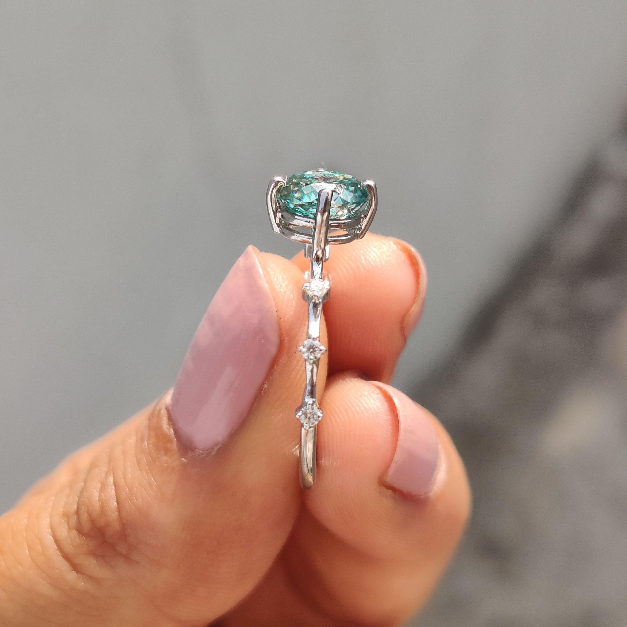 Portuguese Cut Ring With Distance Pave Set Secondary image